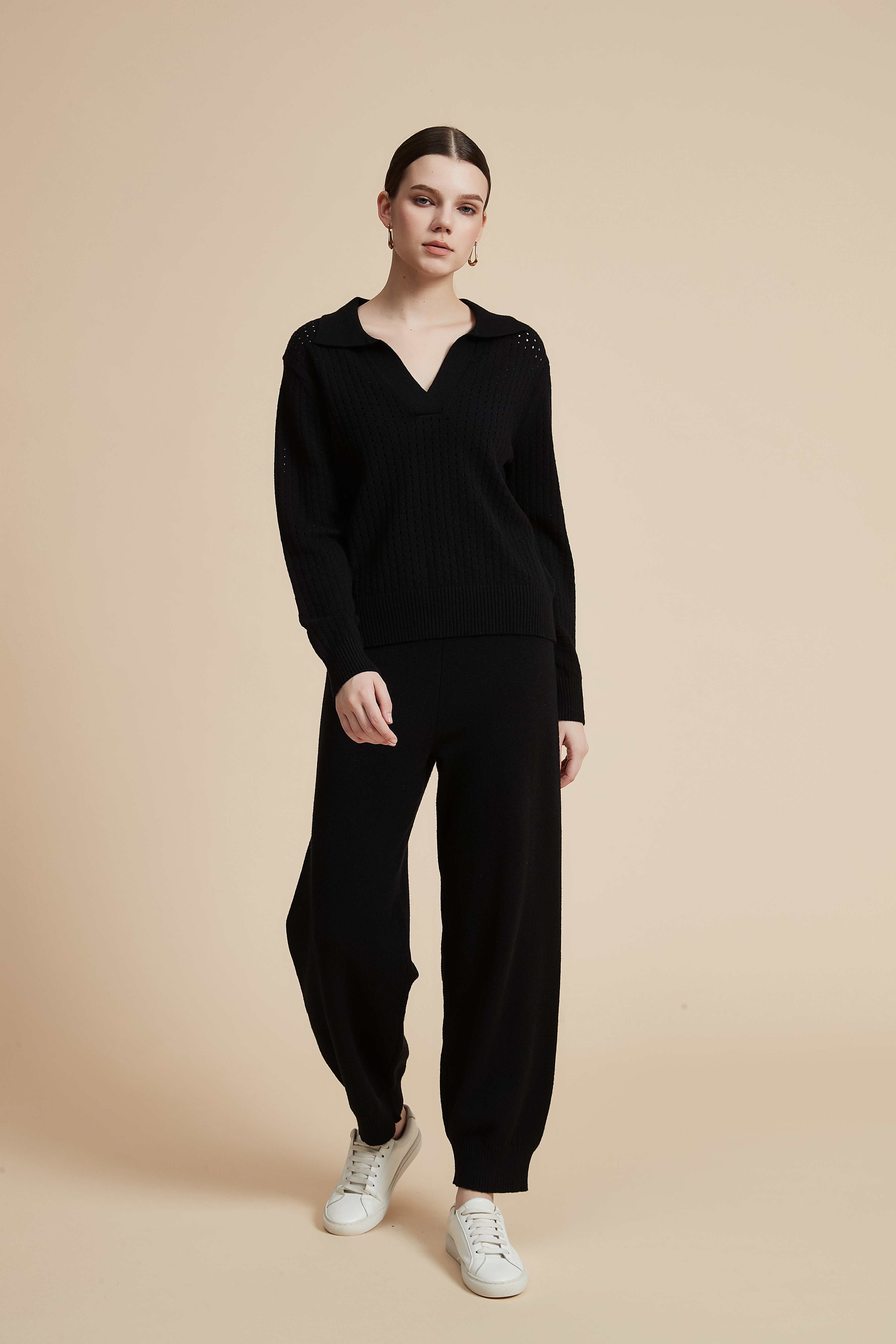 Solid Long Sleeve Lace Blouse