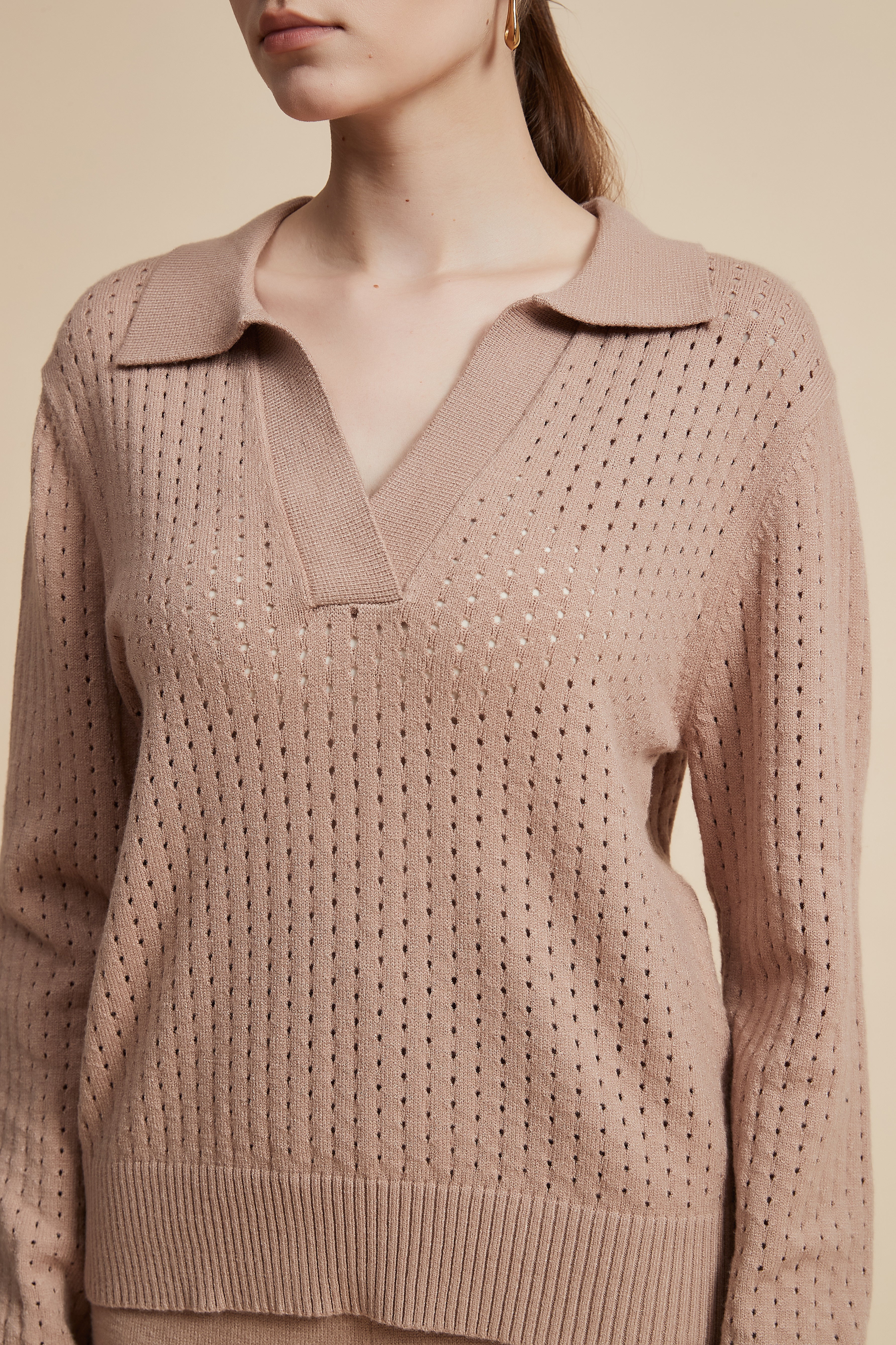 Solid Long Sleeve Lace Blouse