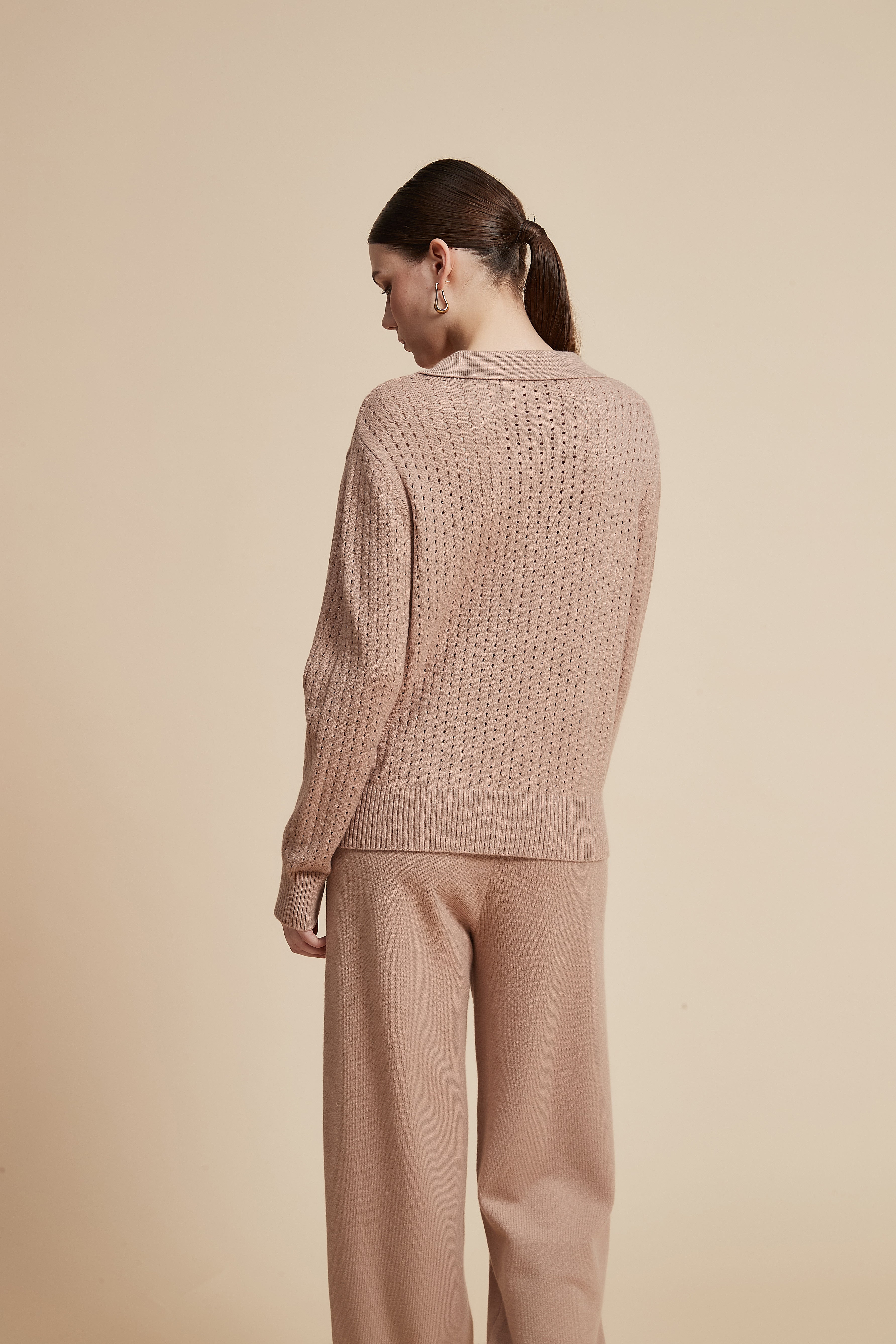 Solid Long Sleeve Lace Blouse