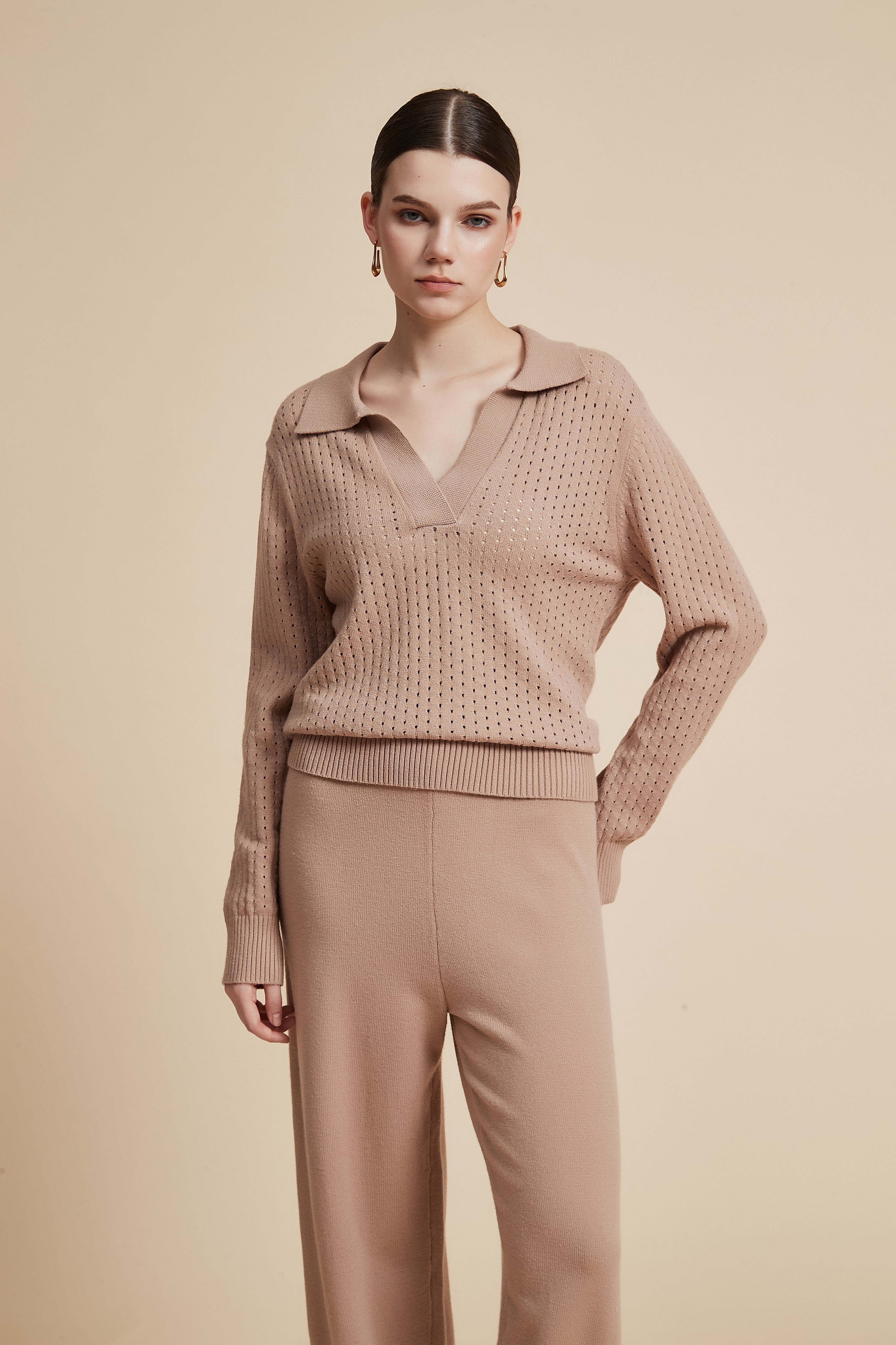 Solid Long Sleeve Lace Blouse