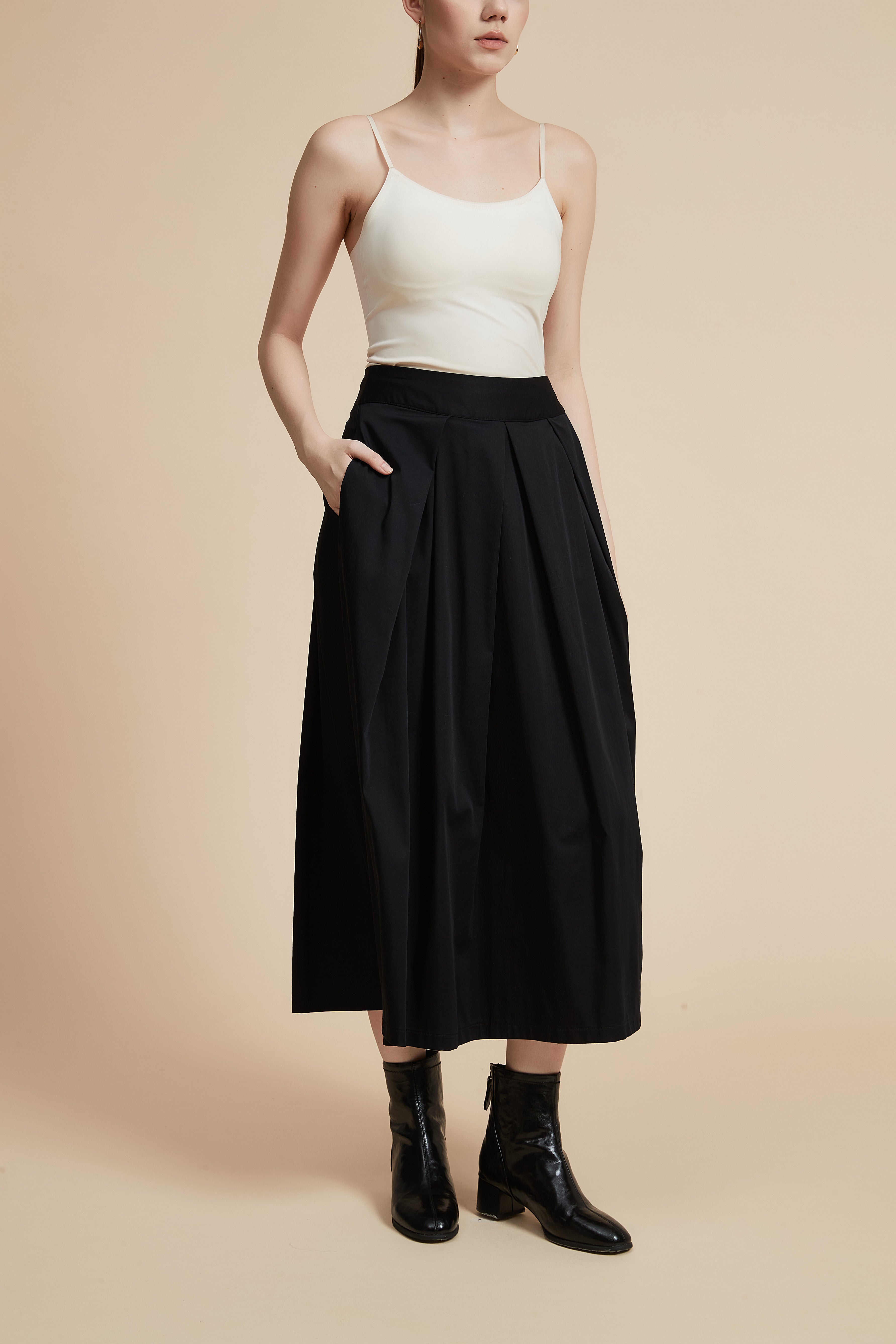 Solid Midi Skirt with Flared Cut