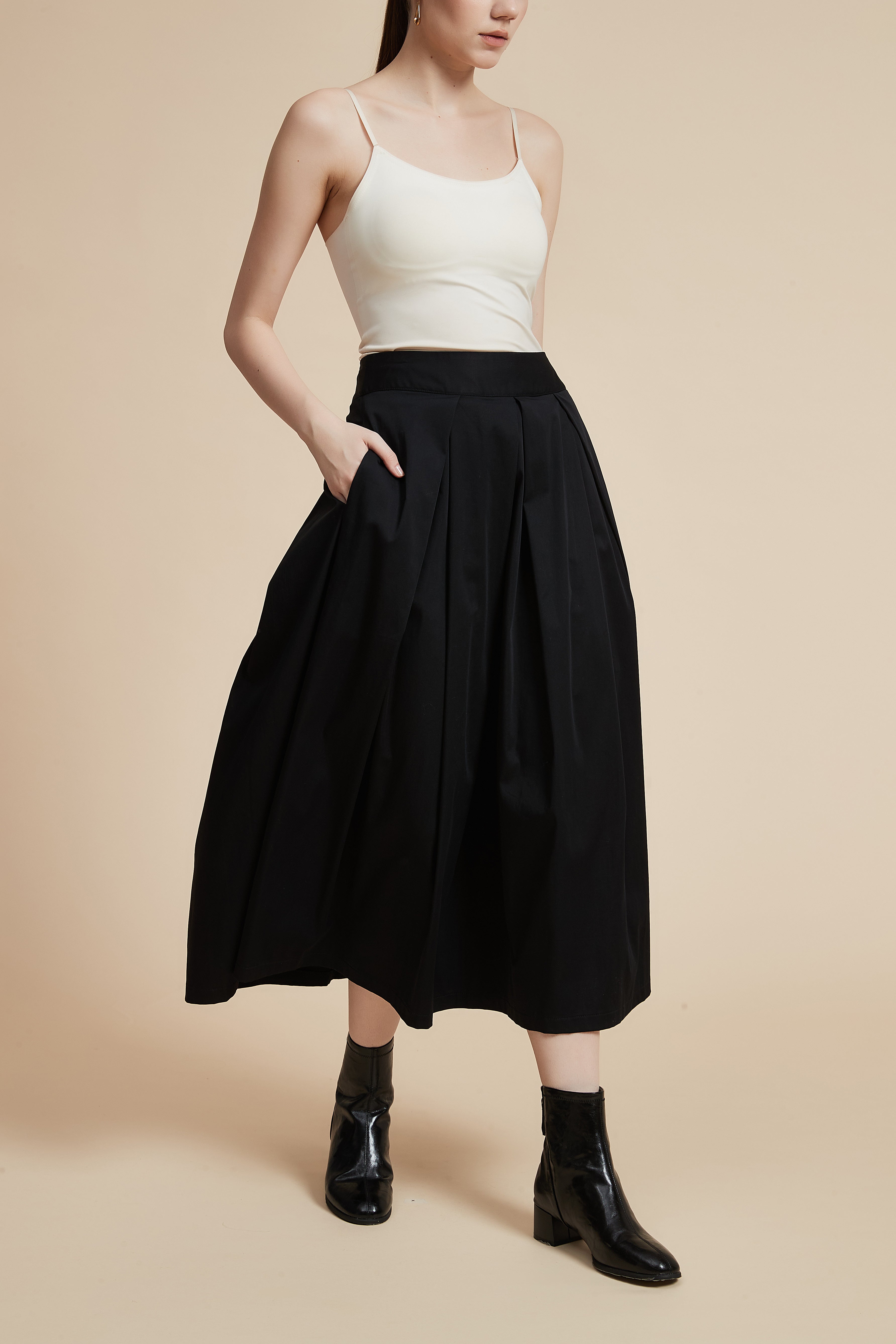 Solid Midi Skirt with Flared Cut