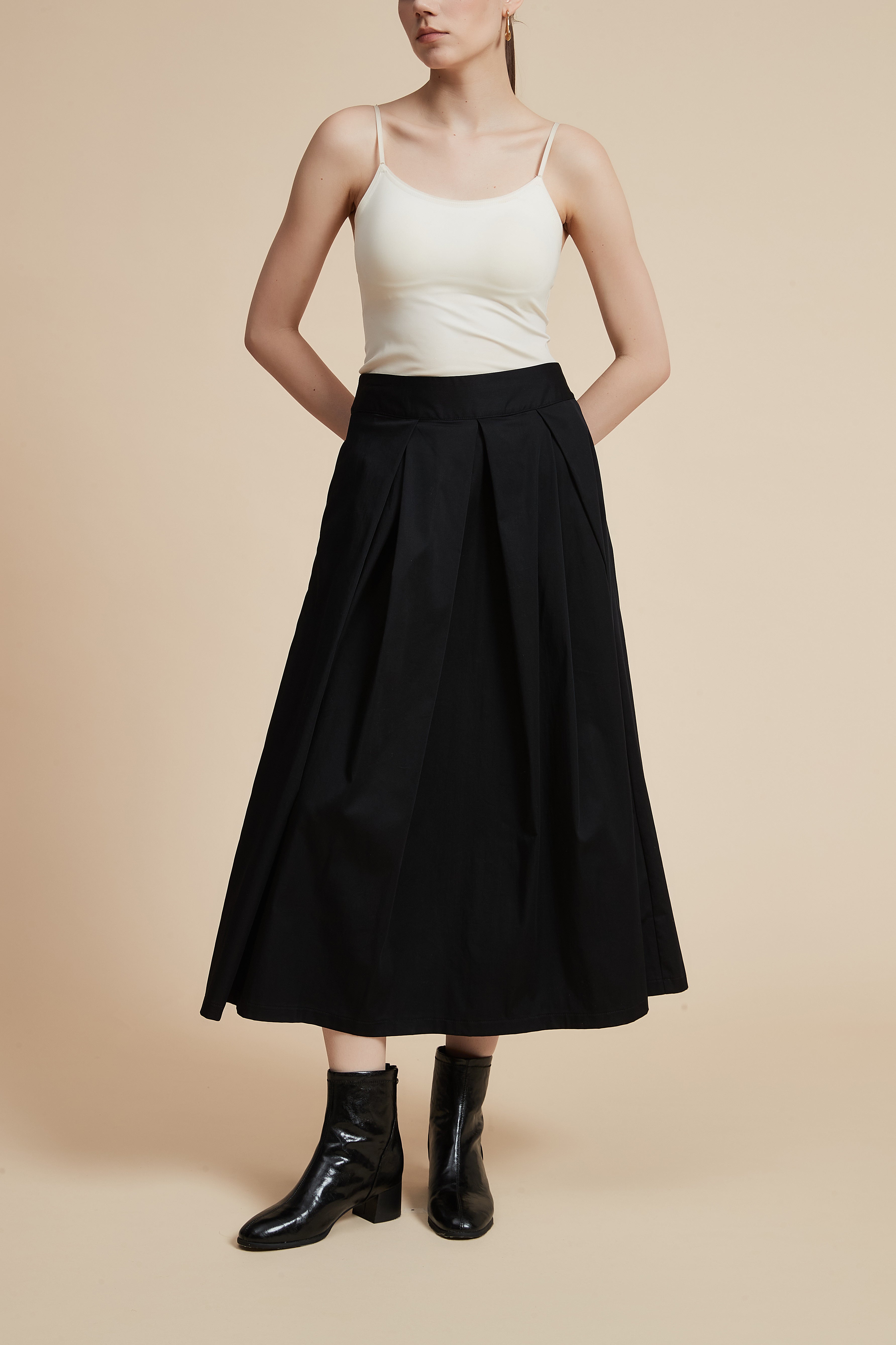 Solid Midi Skirt with Flared Cut