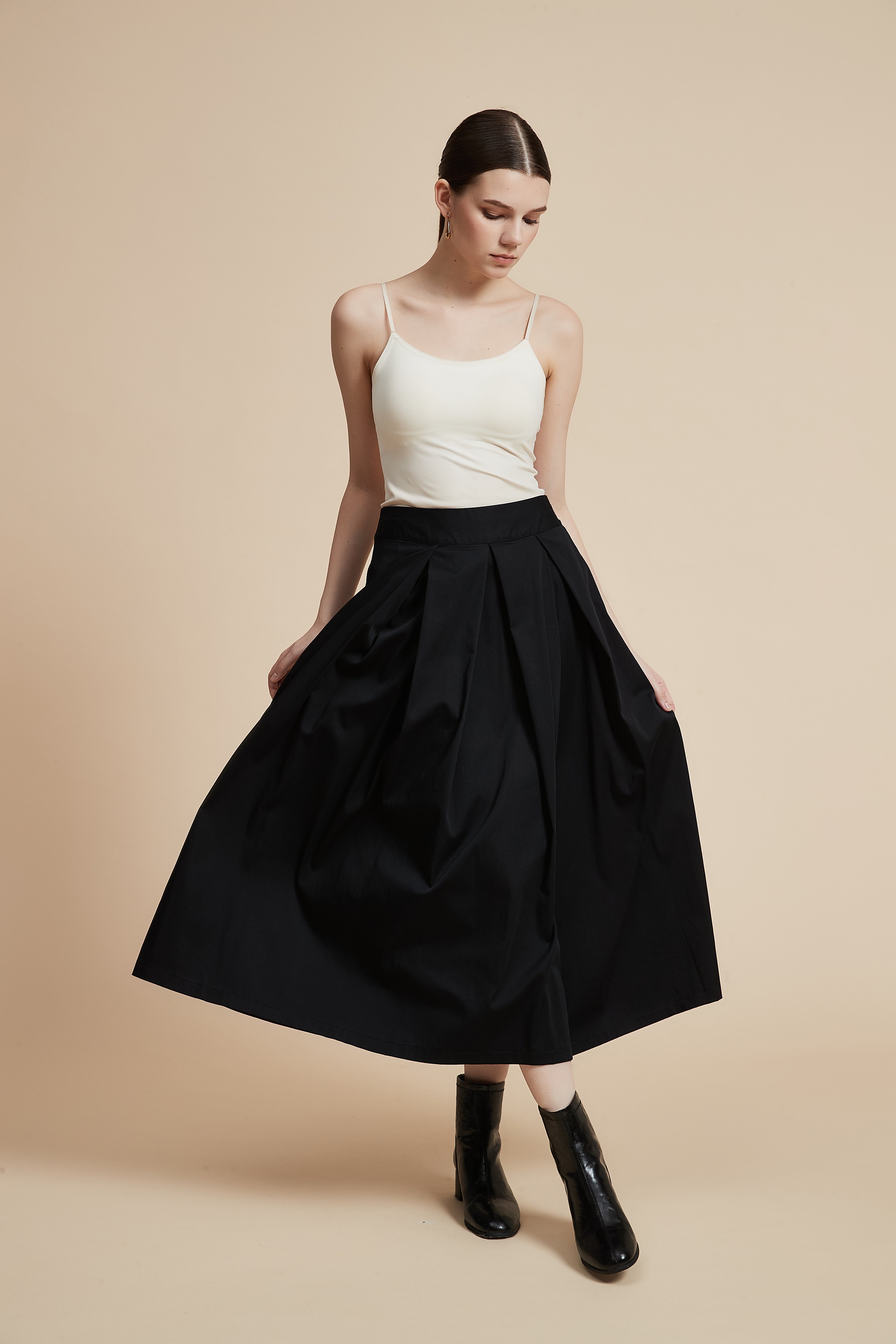 Solid Midi Skirt with Flared Cut