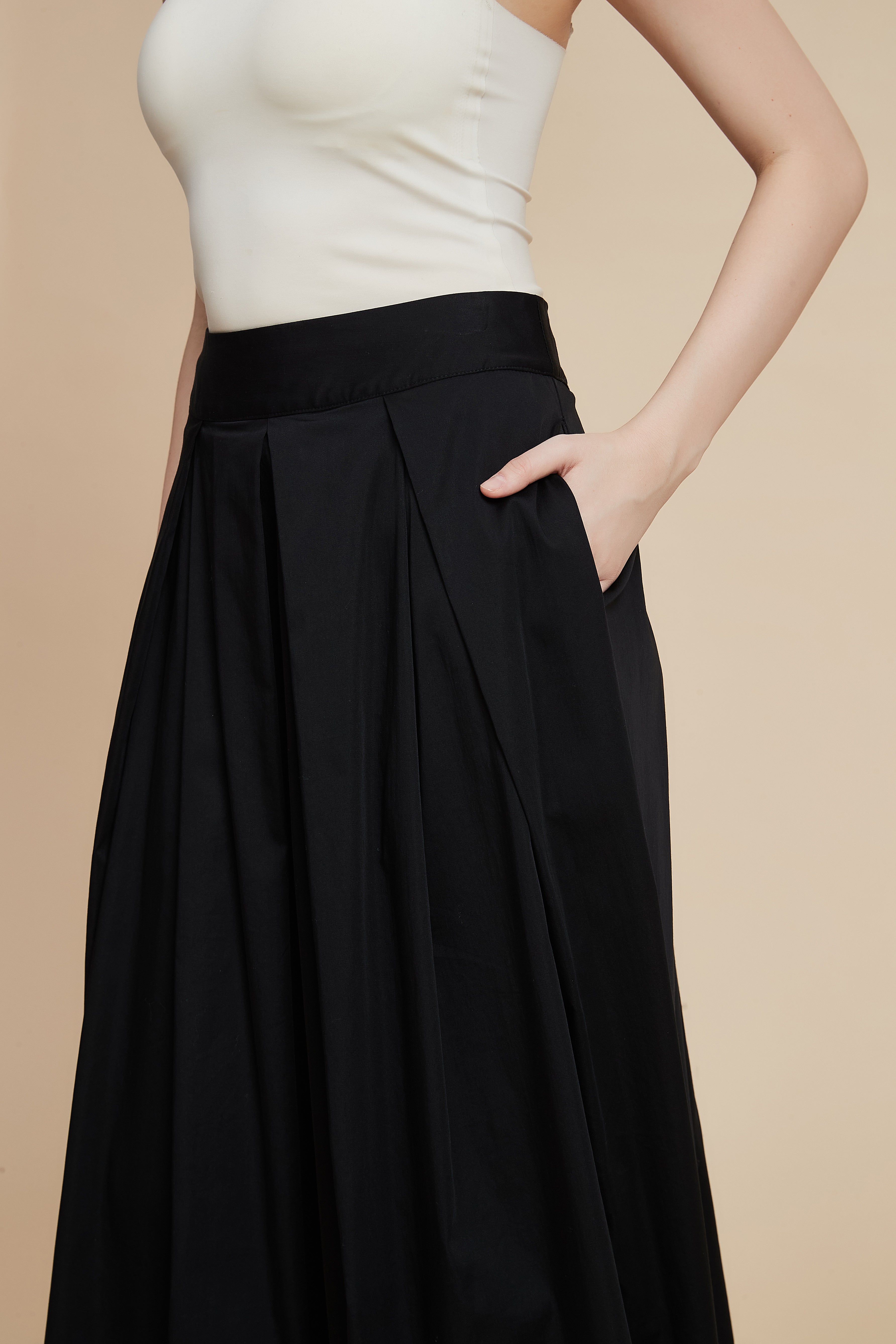 Solid Midi Skirt with Flared Cut