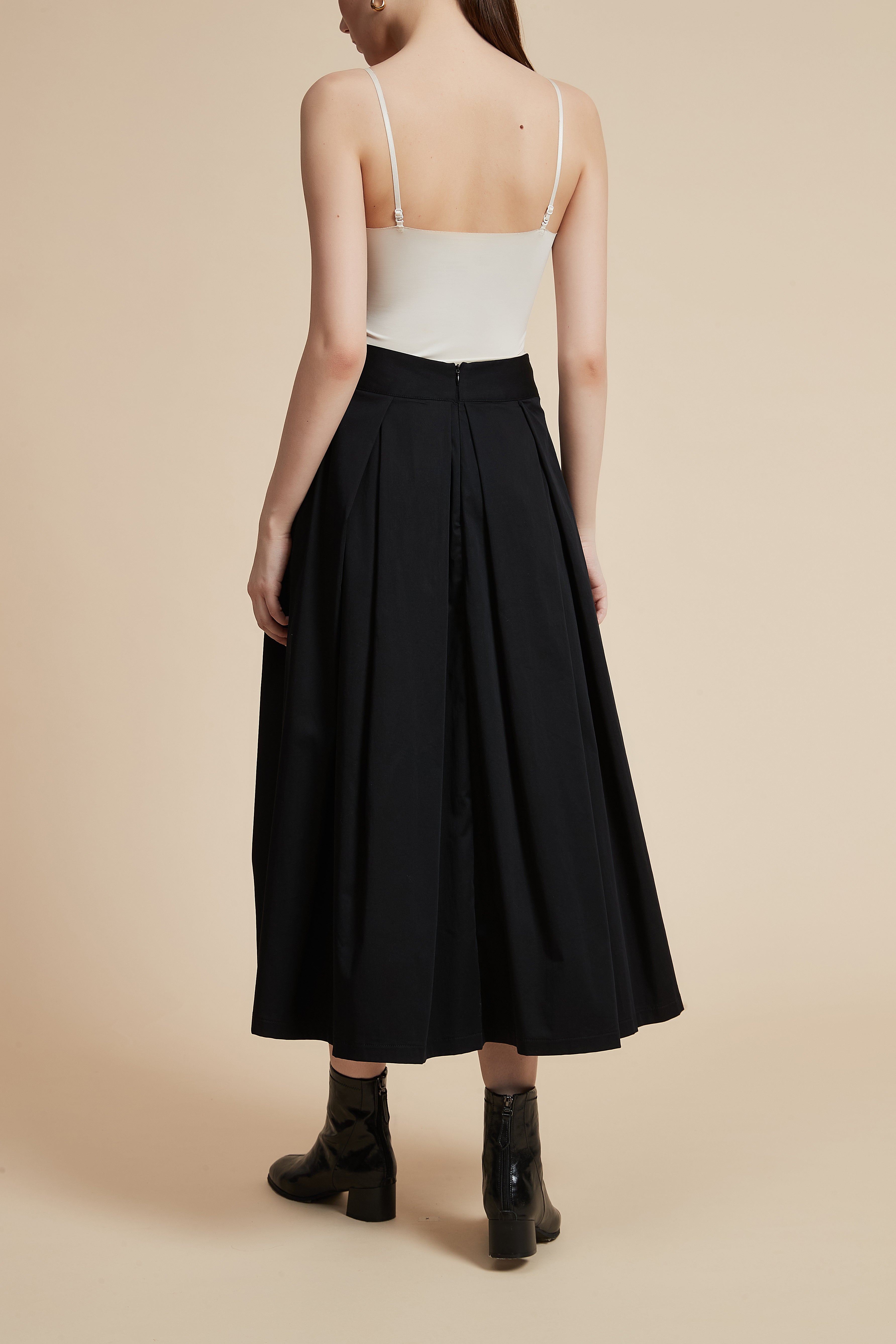 Solid Midi Skirt with Flared Cut