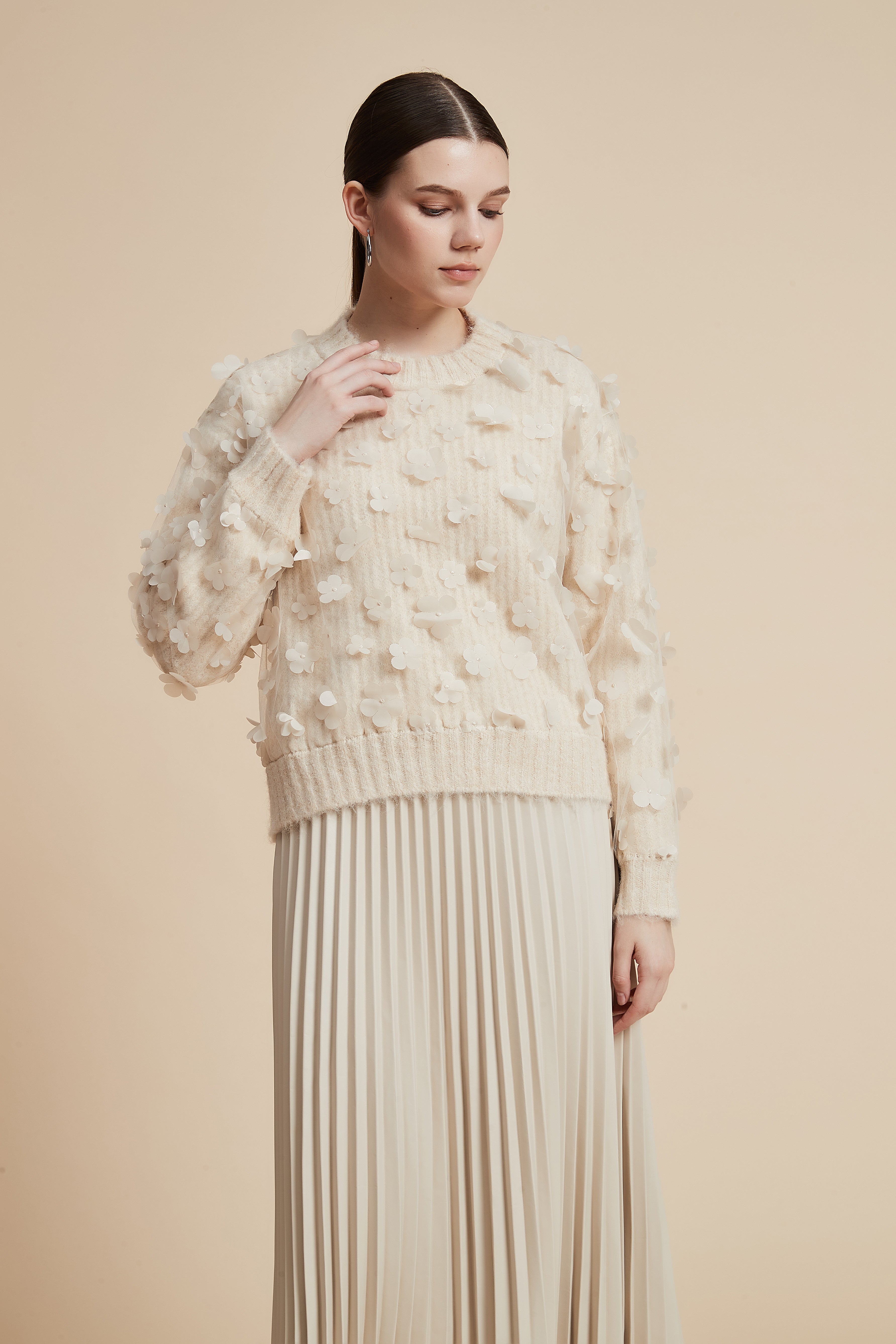 Long Sleeve Sweater with Floating Flowers