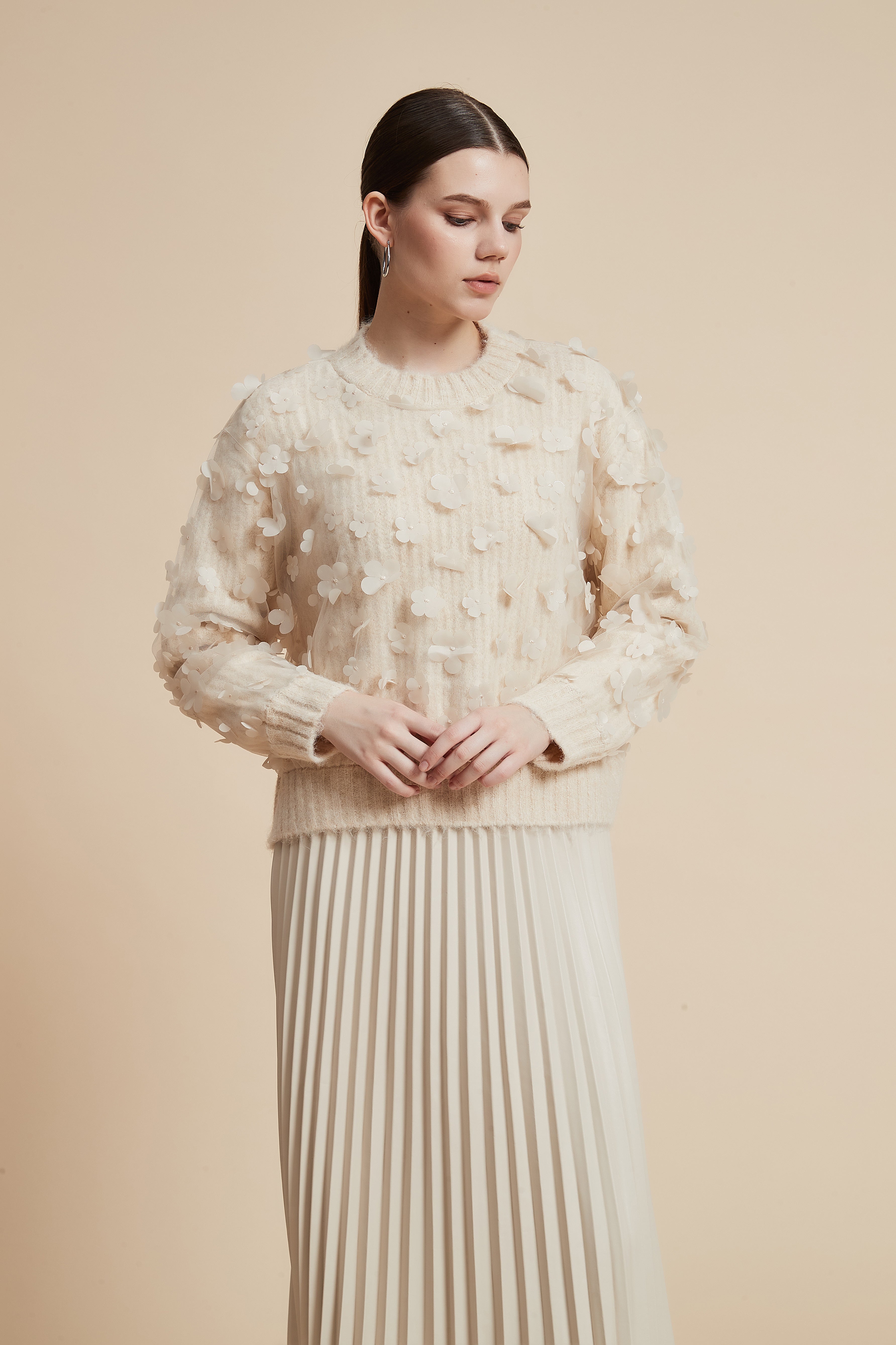 Long Sleeve Sweater with Floating Flowers