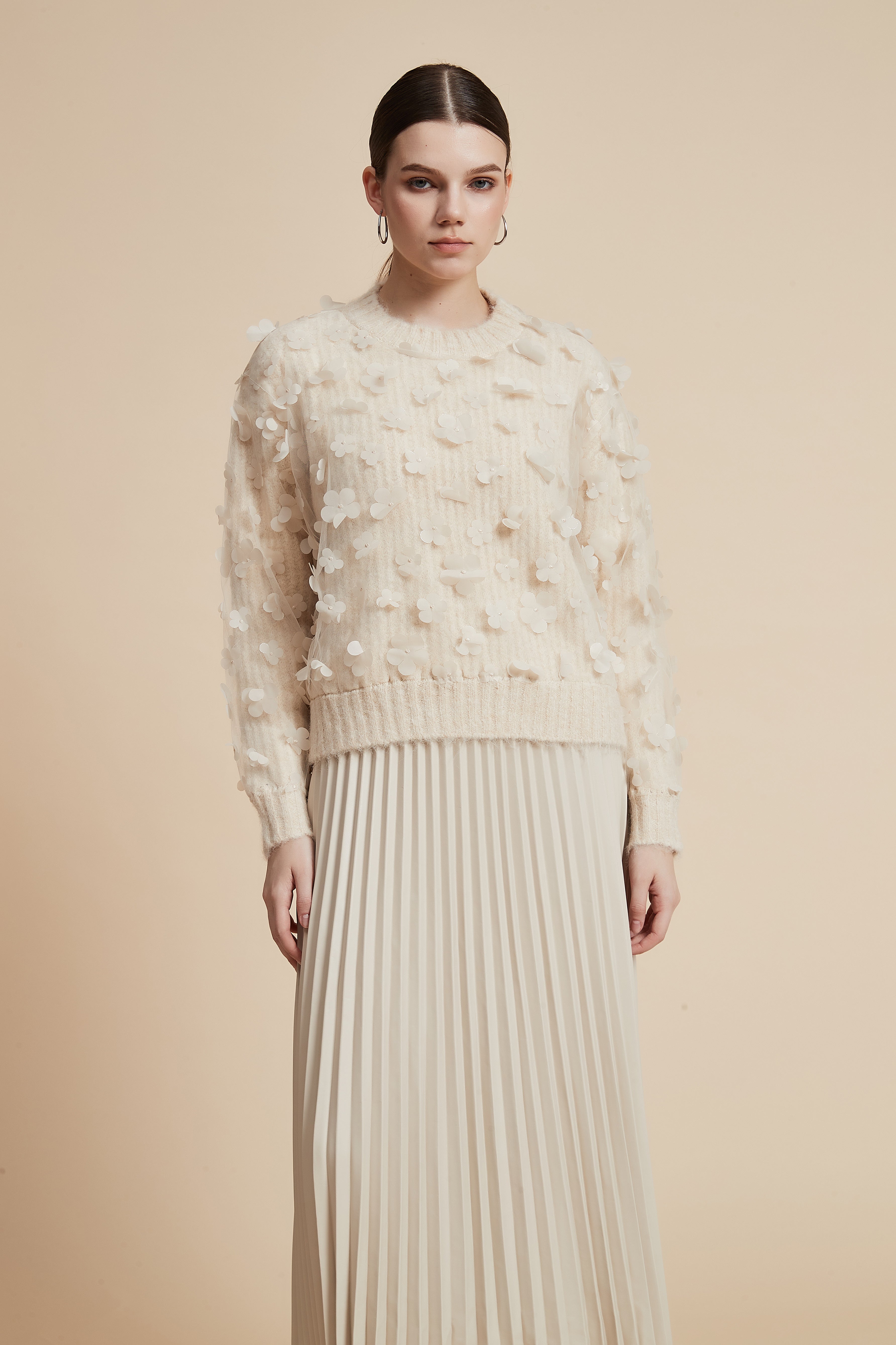 Long Sleeve Sweater with Floating Flowers