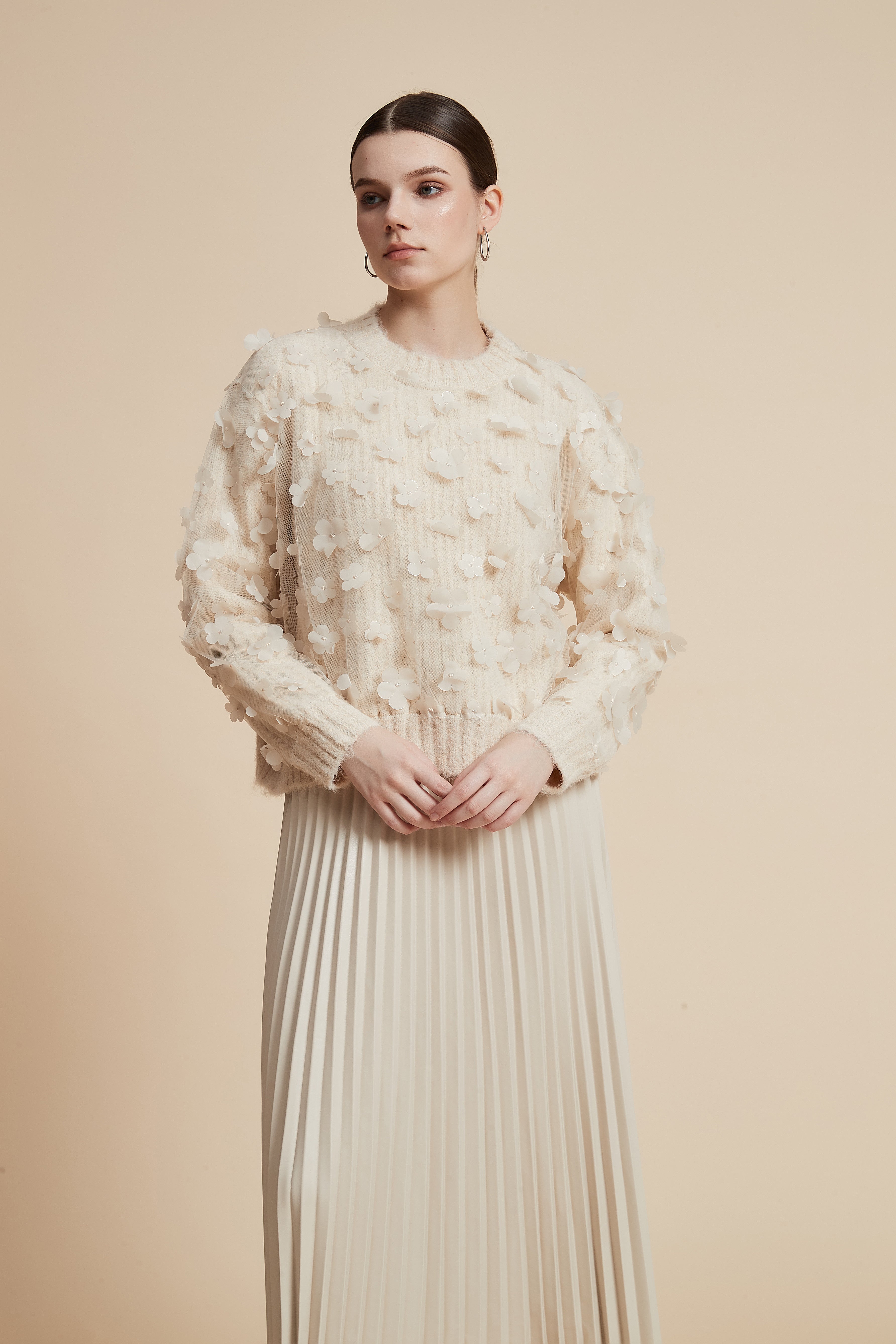 Long Sleeve Sweater with Floating Flowers
