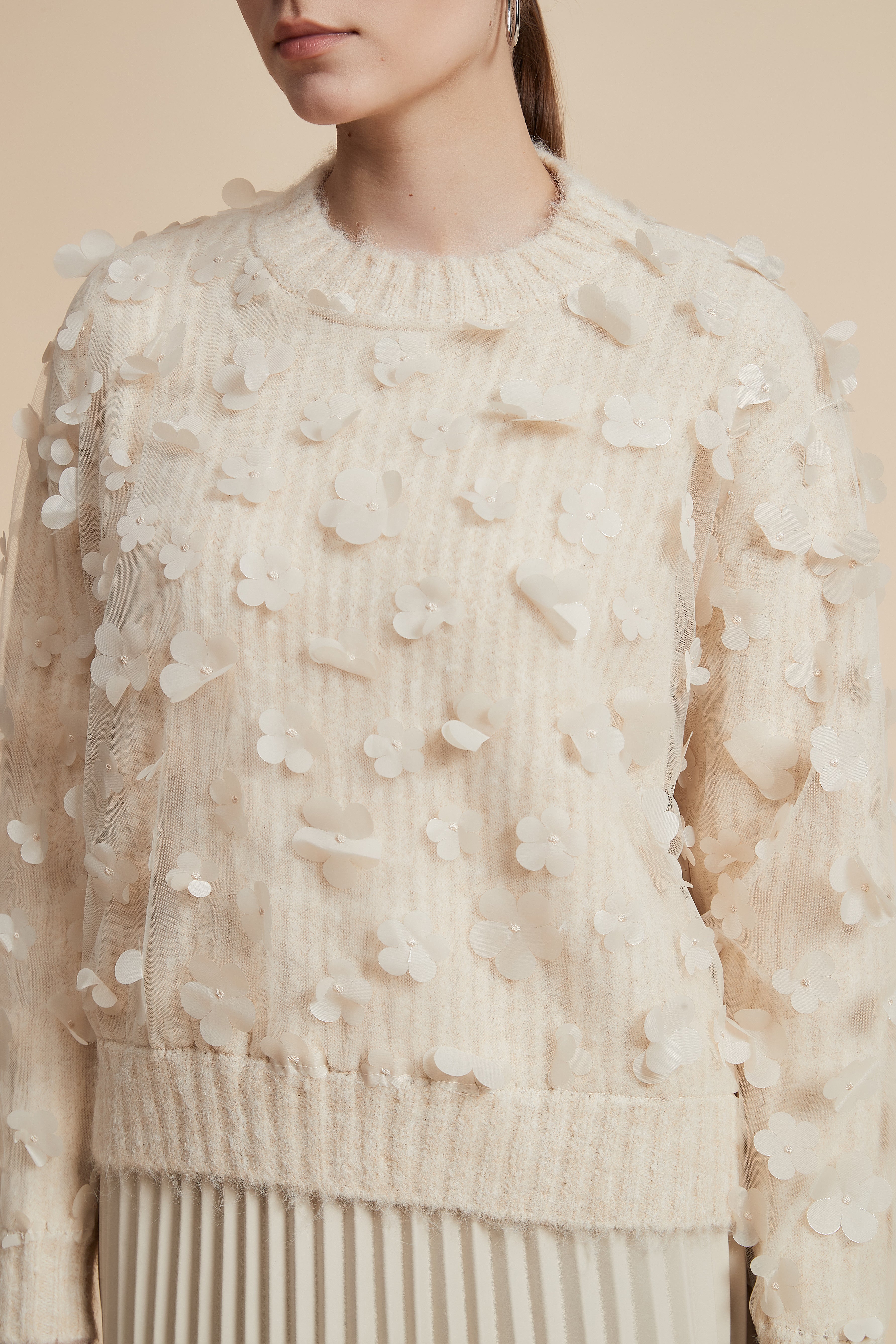 Long Sleeve Sweater with Floating Flowers