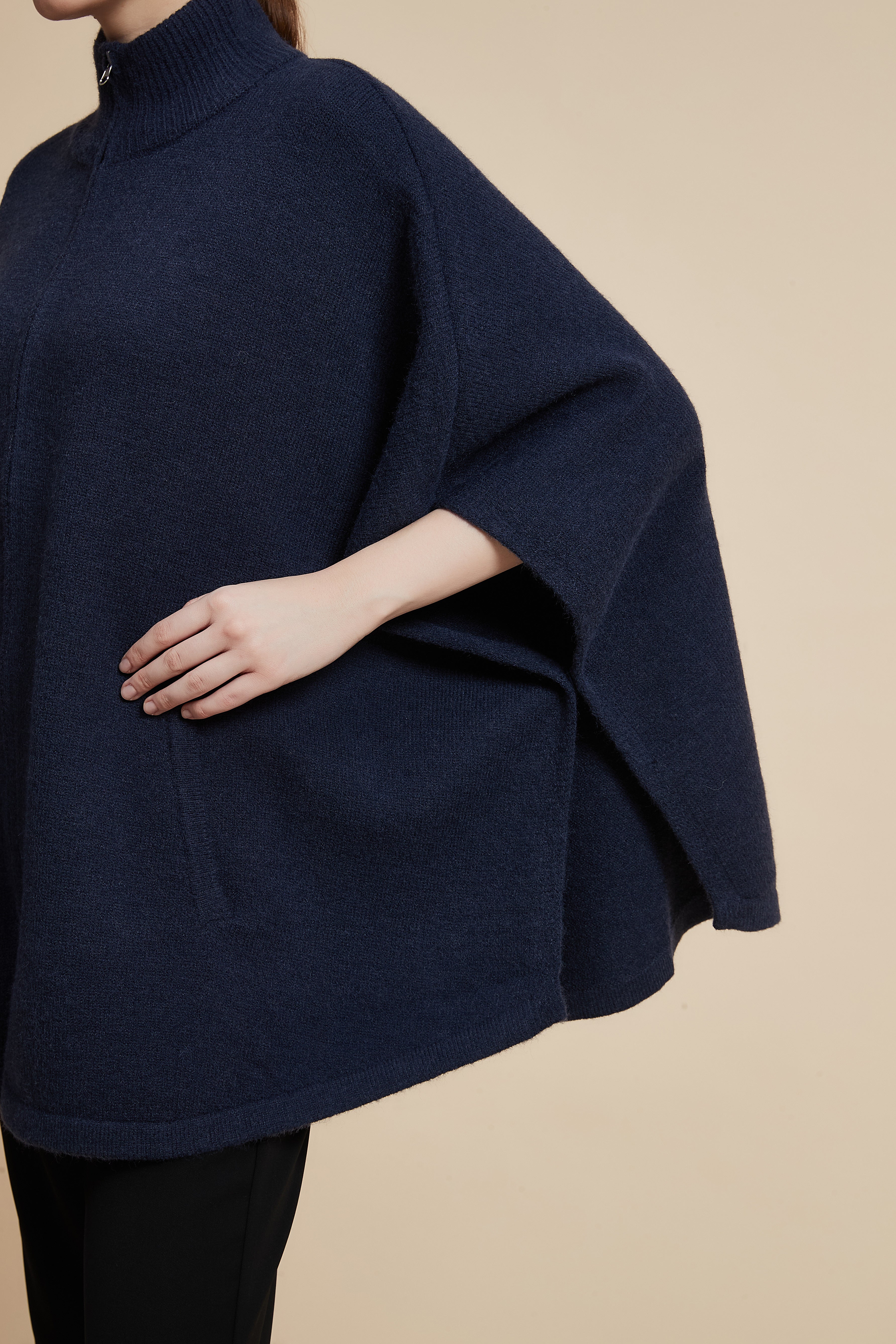 Solid 3/4 Sleeve Jacket with Front Zipper