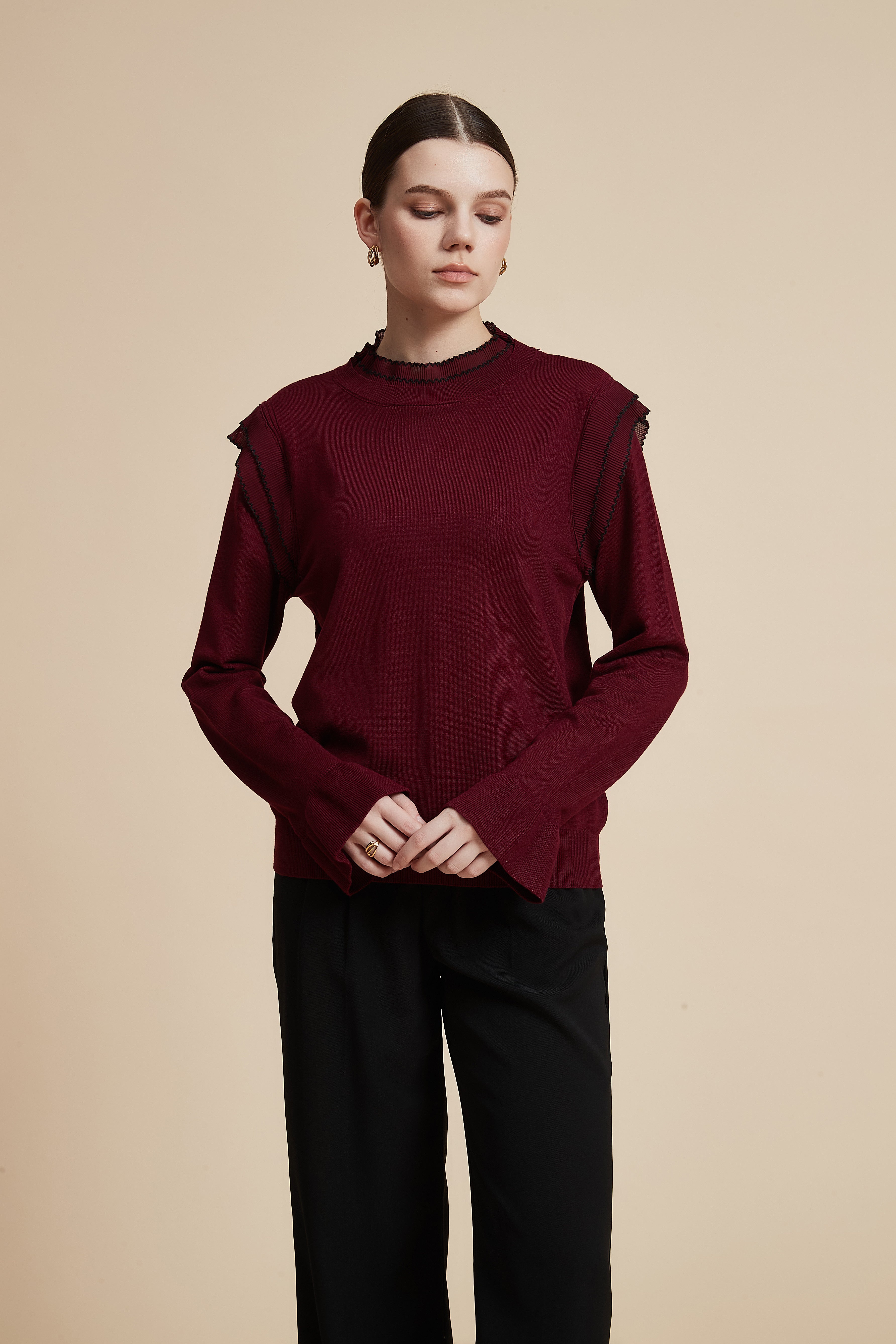 Solid Long Sleeve Cropped Sweater