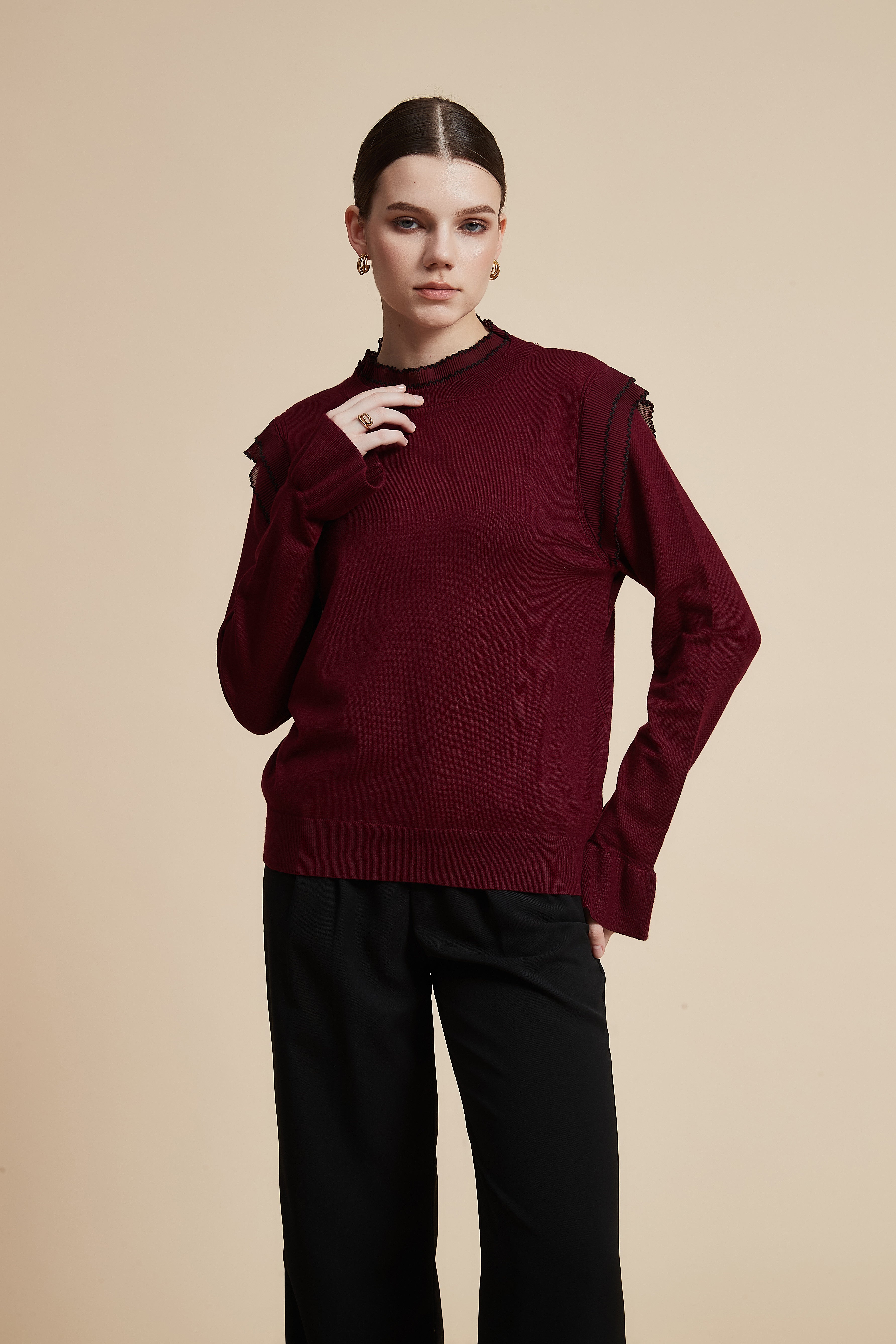 Solid Long Sleeve Cropped Sweater