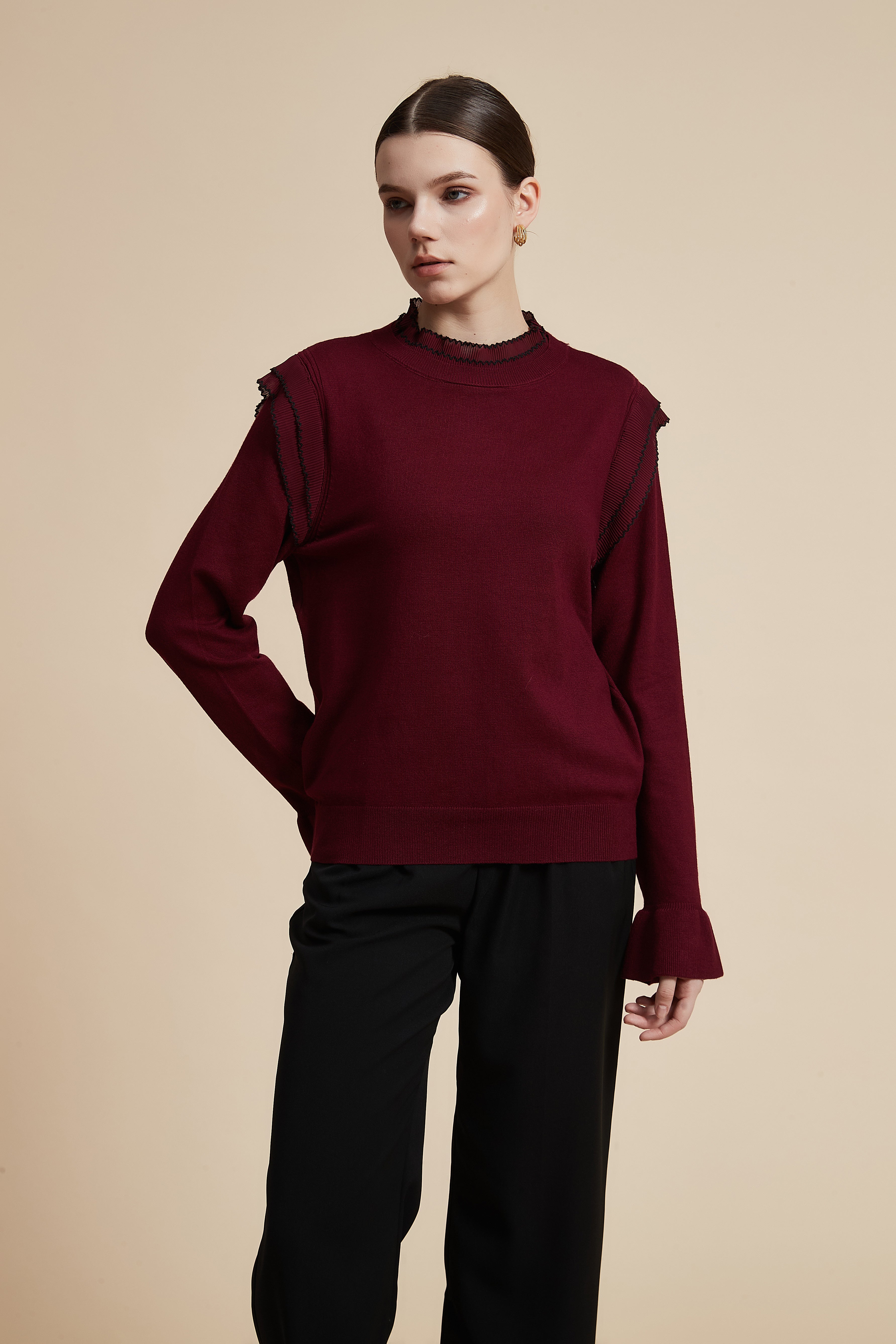 Solid Long Sleeve Cropped Sweater