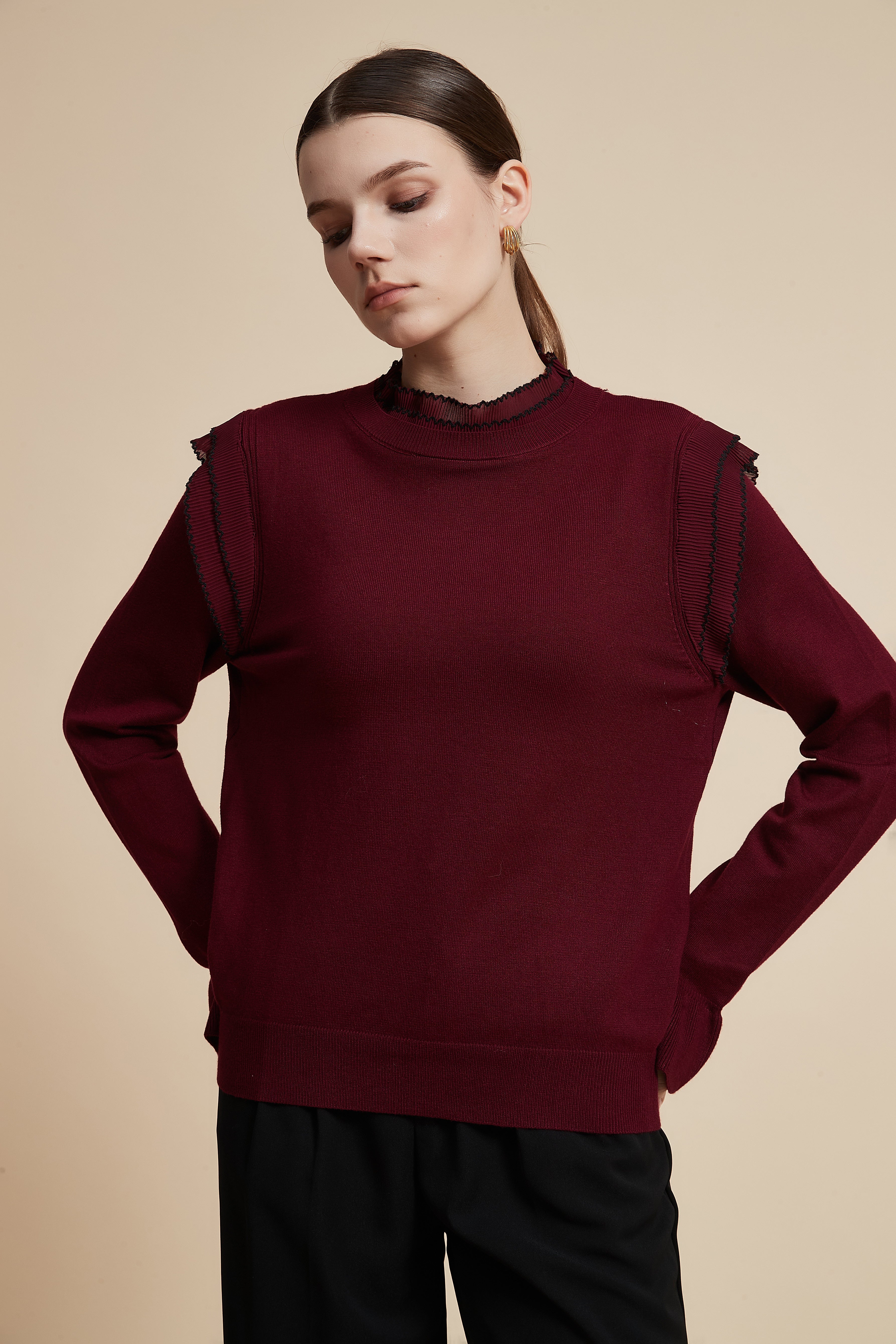 Solid Long Sleeve Cropped Sweater