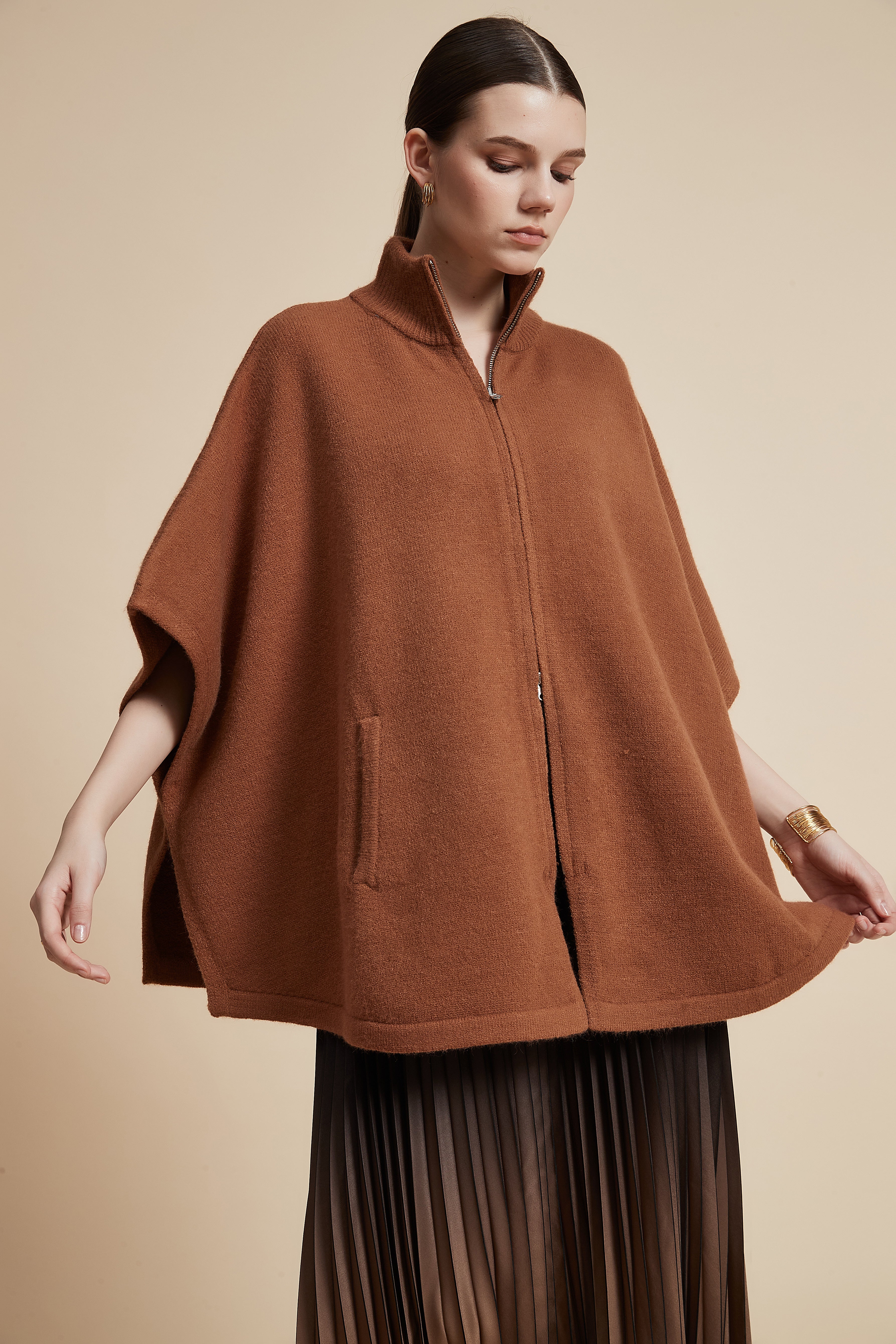 Solid 3/4 Sleeve Jacket with Front Zipper