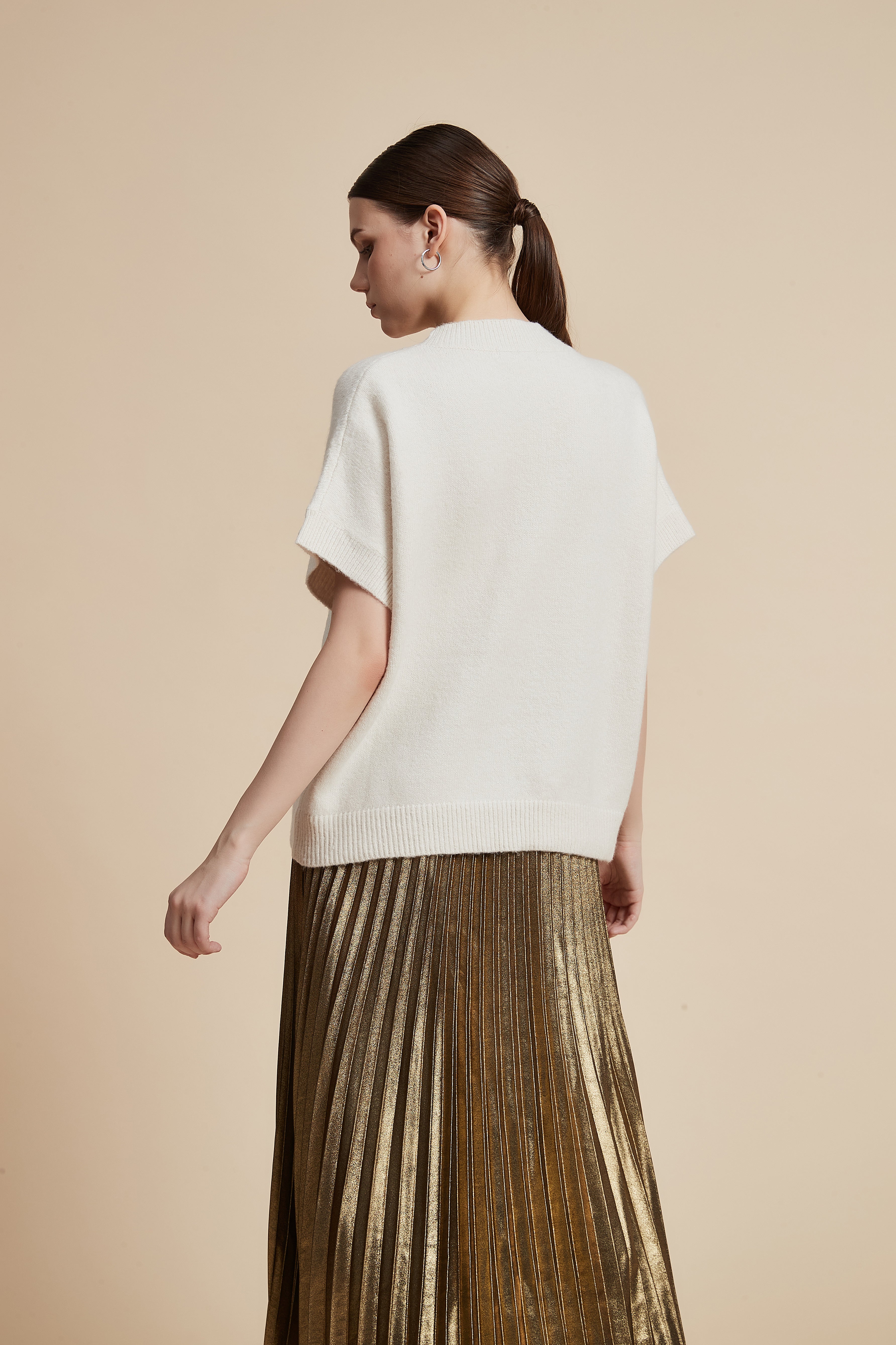Short Sleeve Round Neck Beaded Blouse