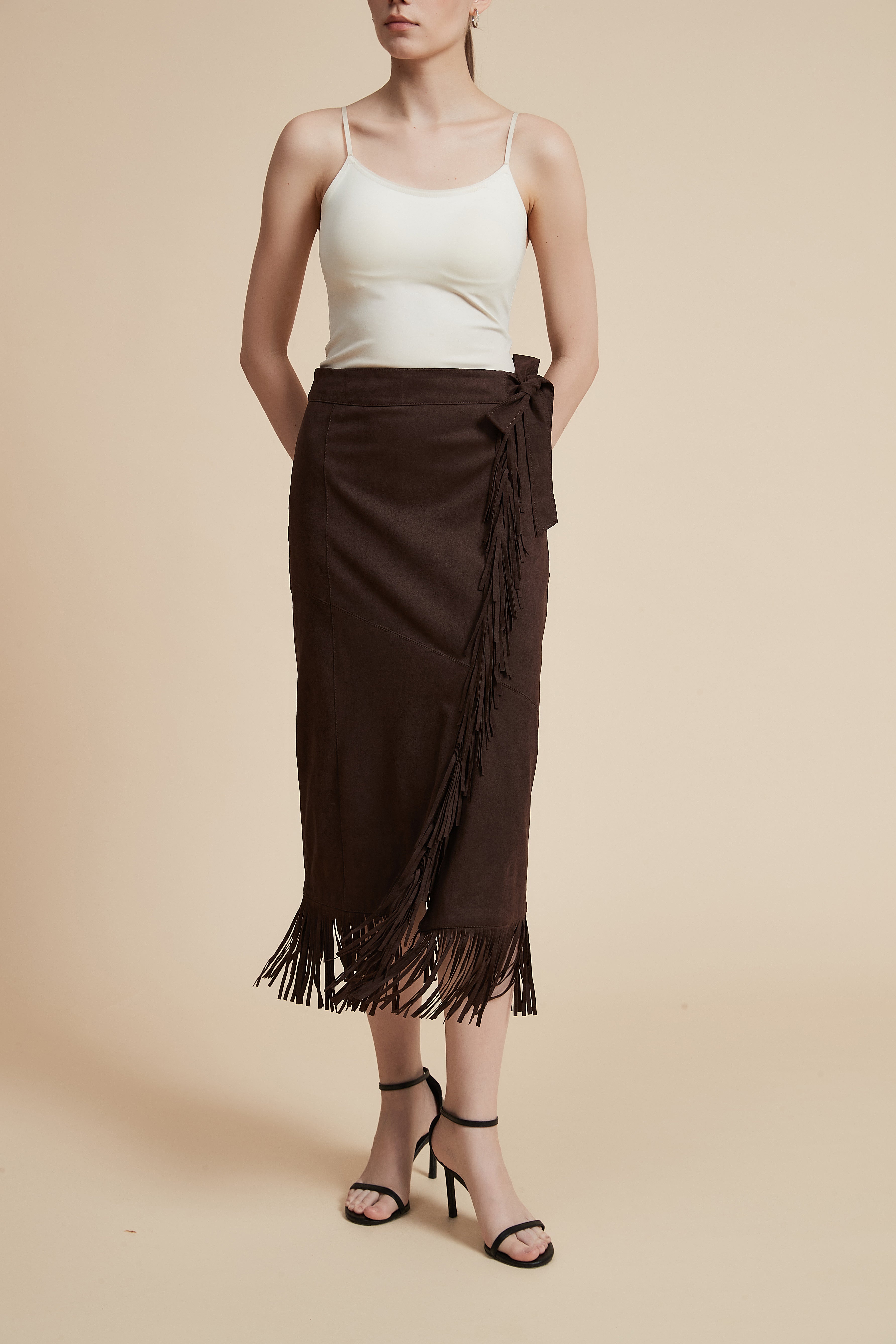Solid Midi Skirt with Side Bow