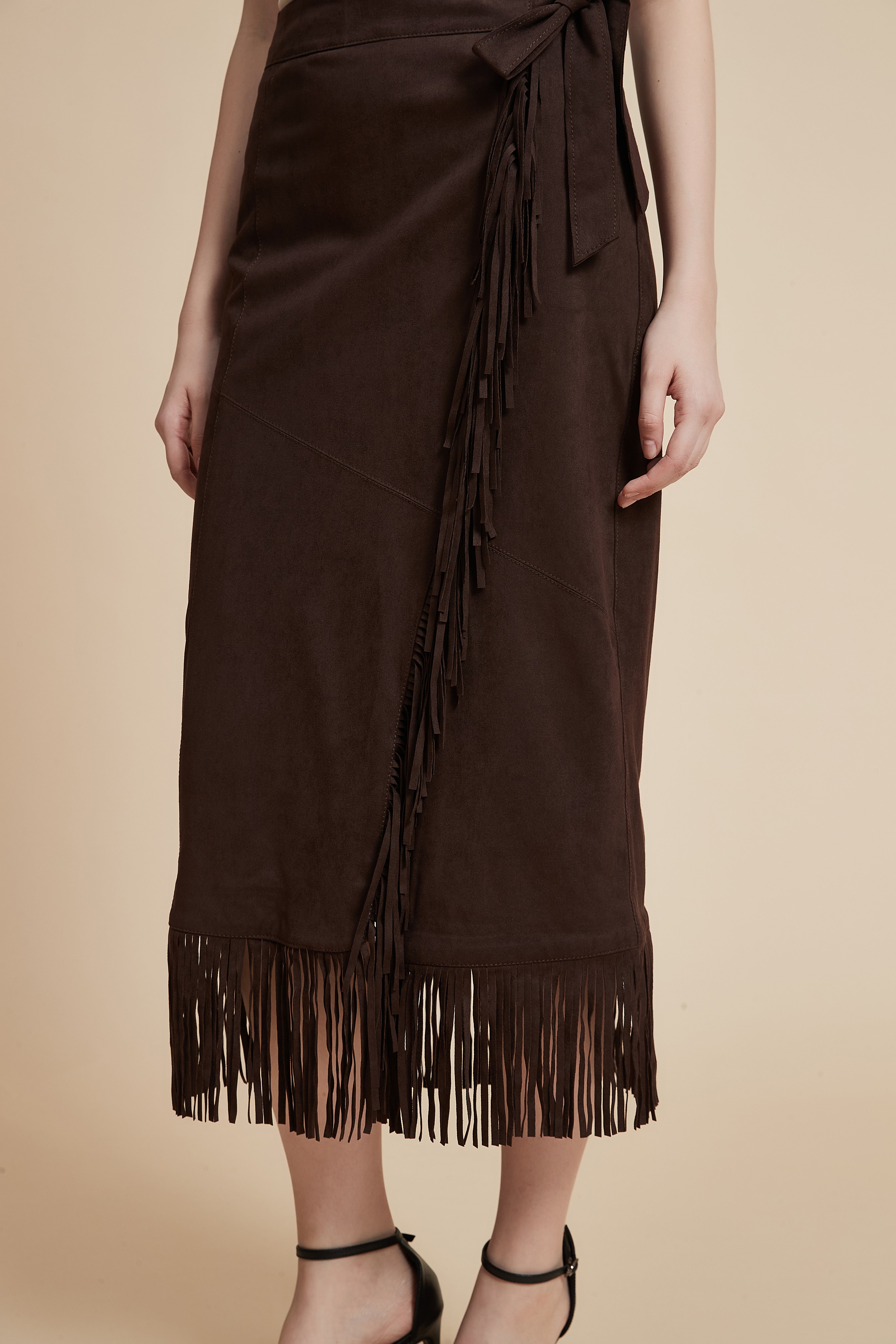 Solid Midi Skirt with Side Bow