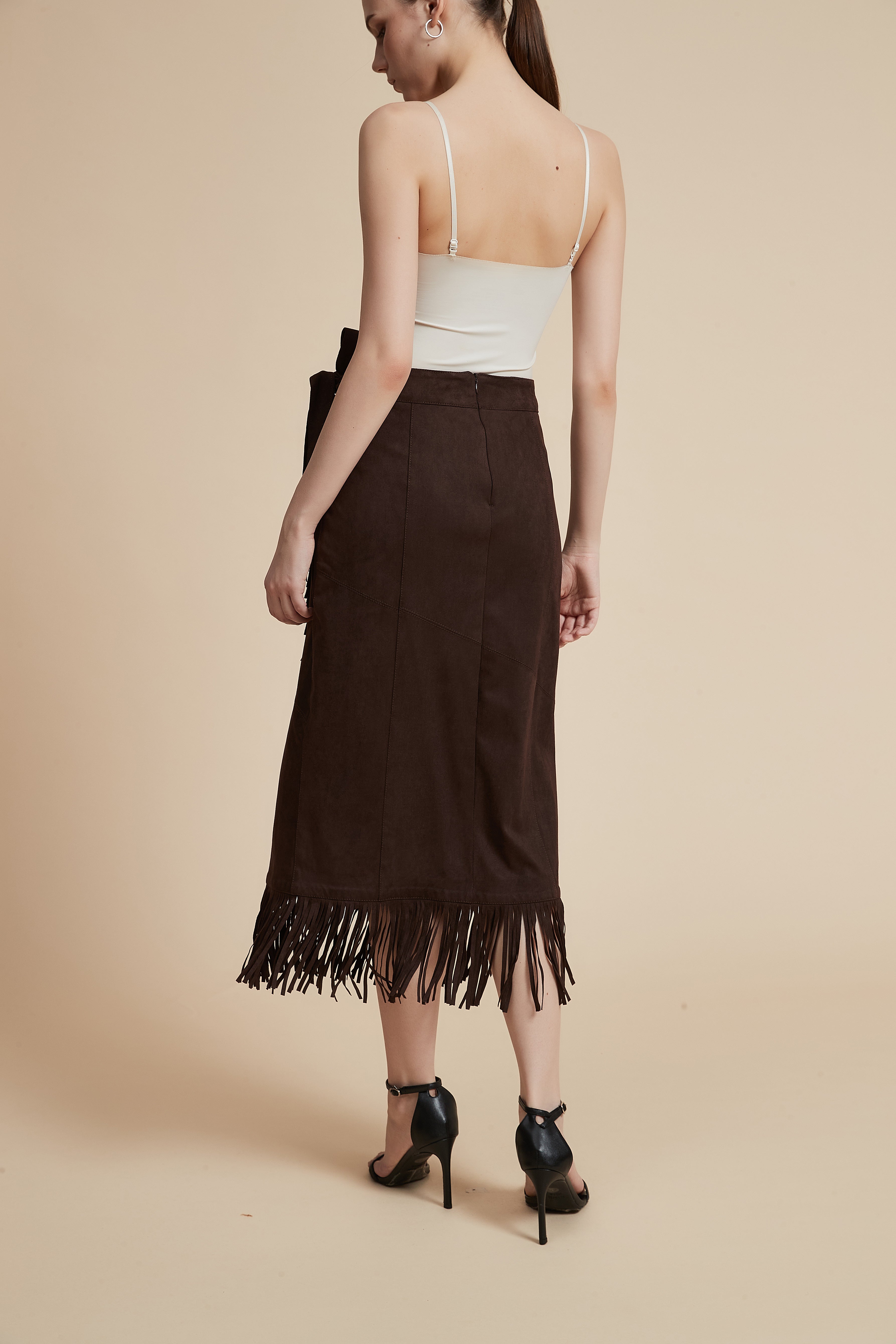 Solid Midi Skirt with Side Bow