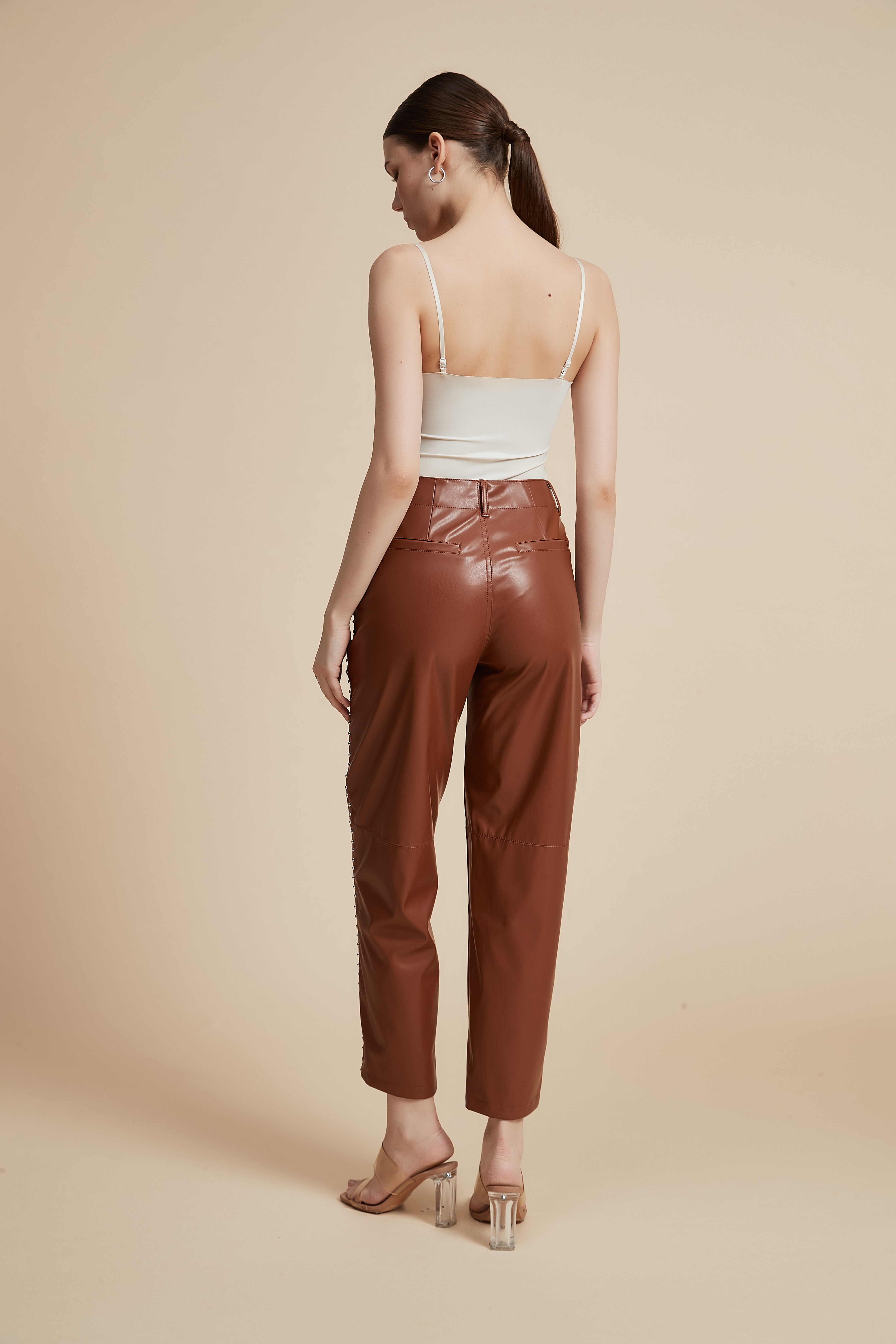 Embellished Leather Pants with Pockets