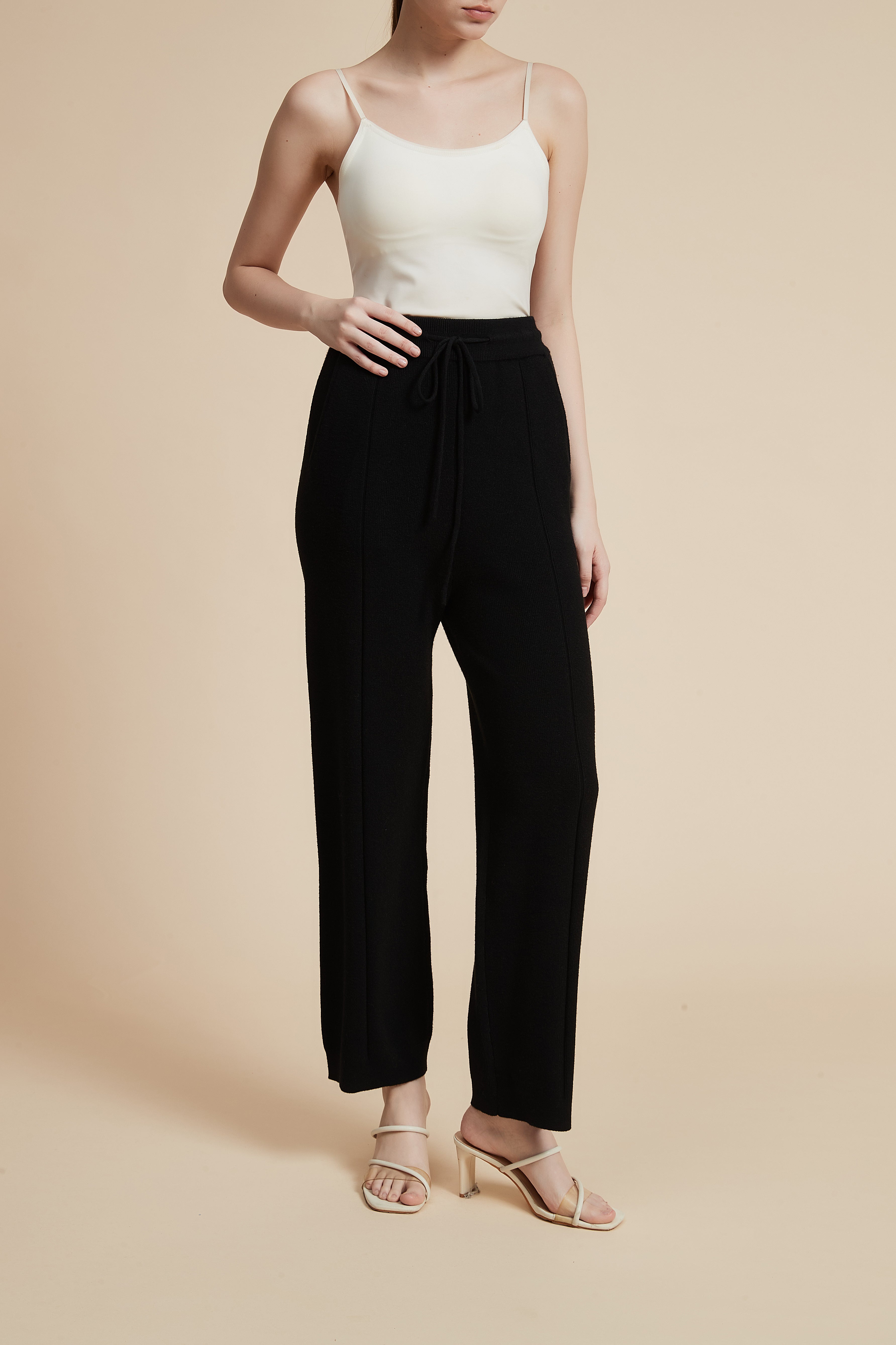 بنطلون طويل سادة برباط وجيوب