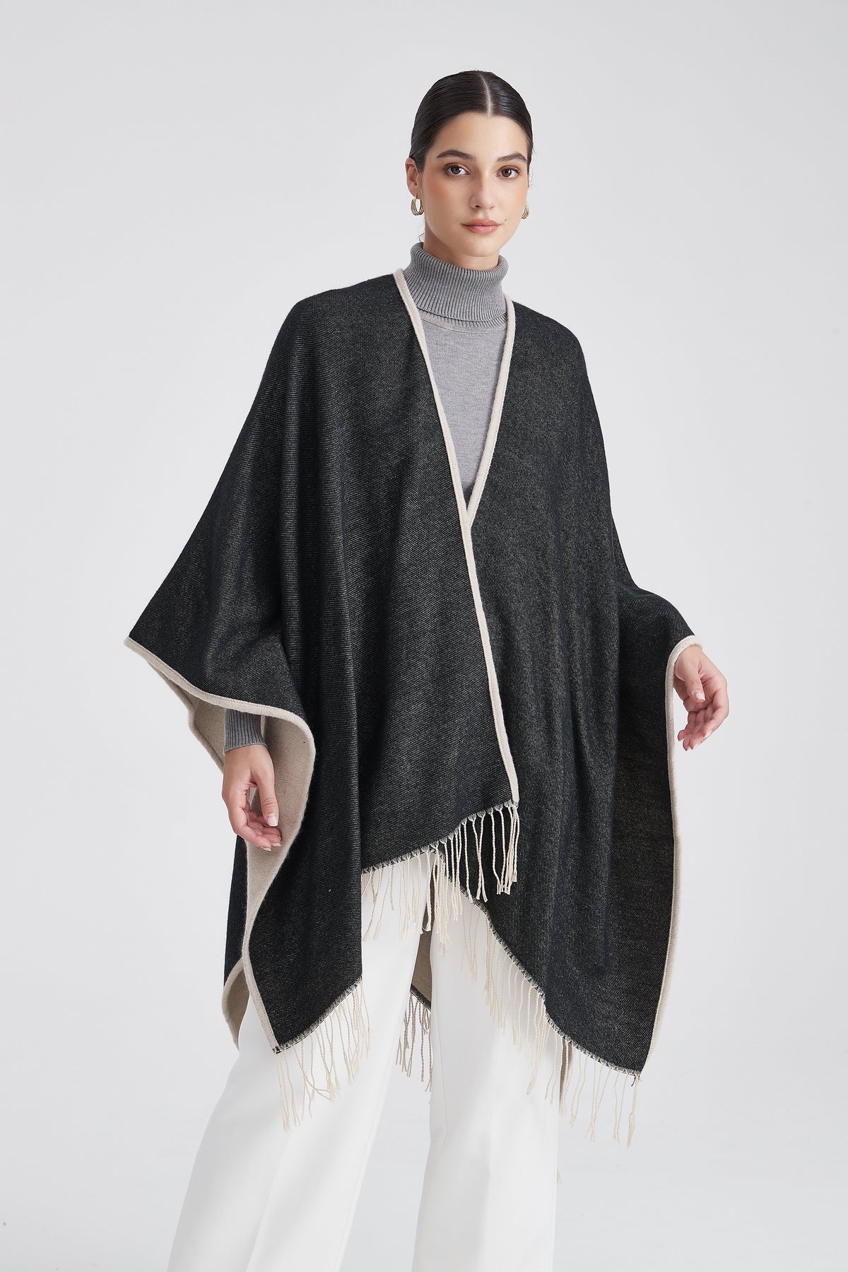 Long Poncho with Fringes