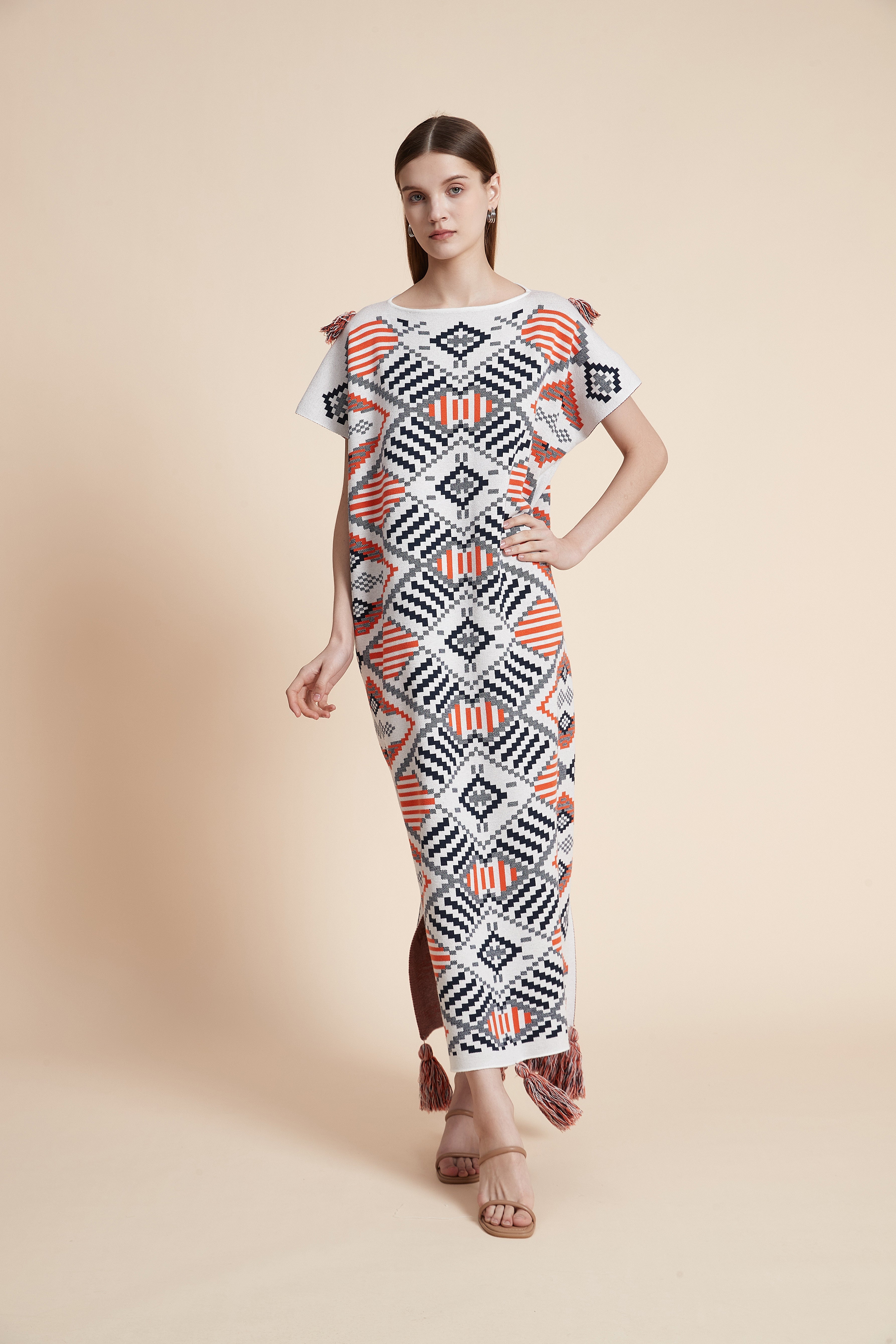 Najd Geo Tassel Knit Kaftan Dress