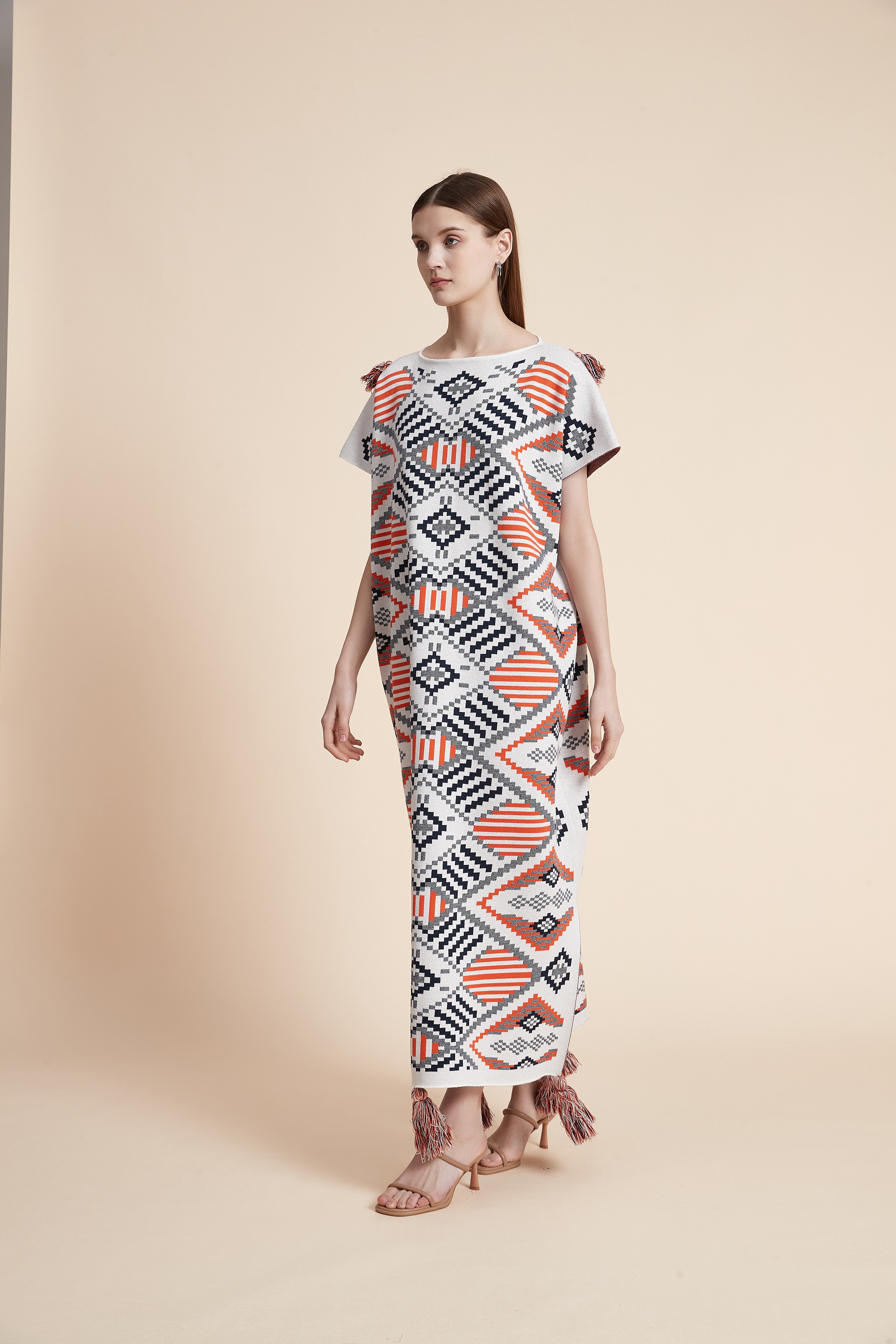 Najd Geo Tassel Knit Kaftan Dress