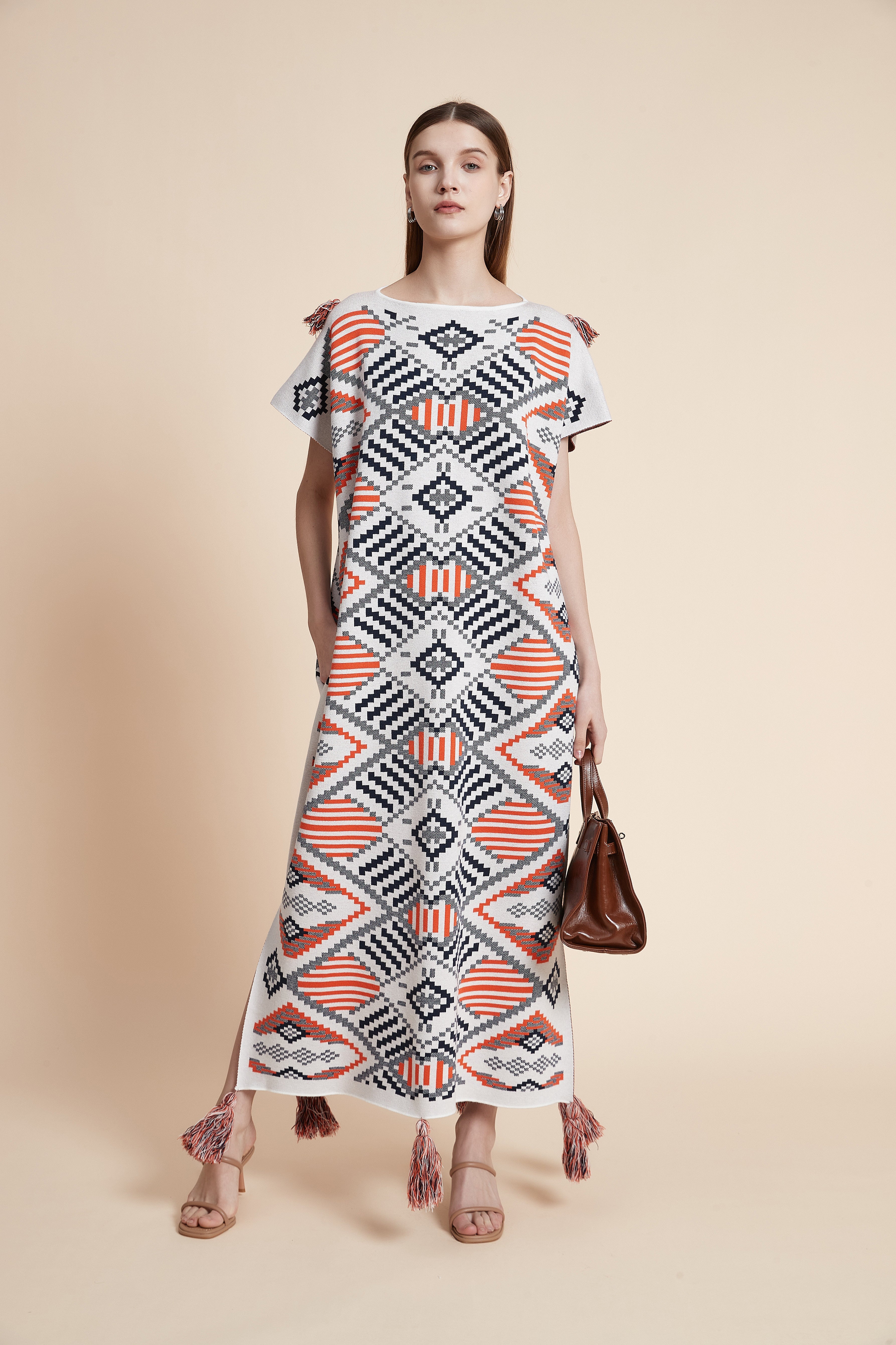 Najd Geo Tassel Knit Kaftan Dress