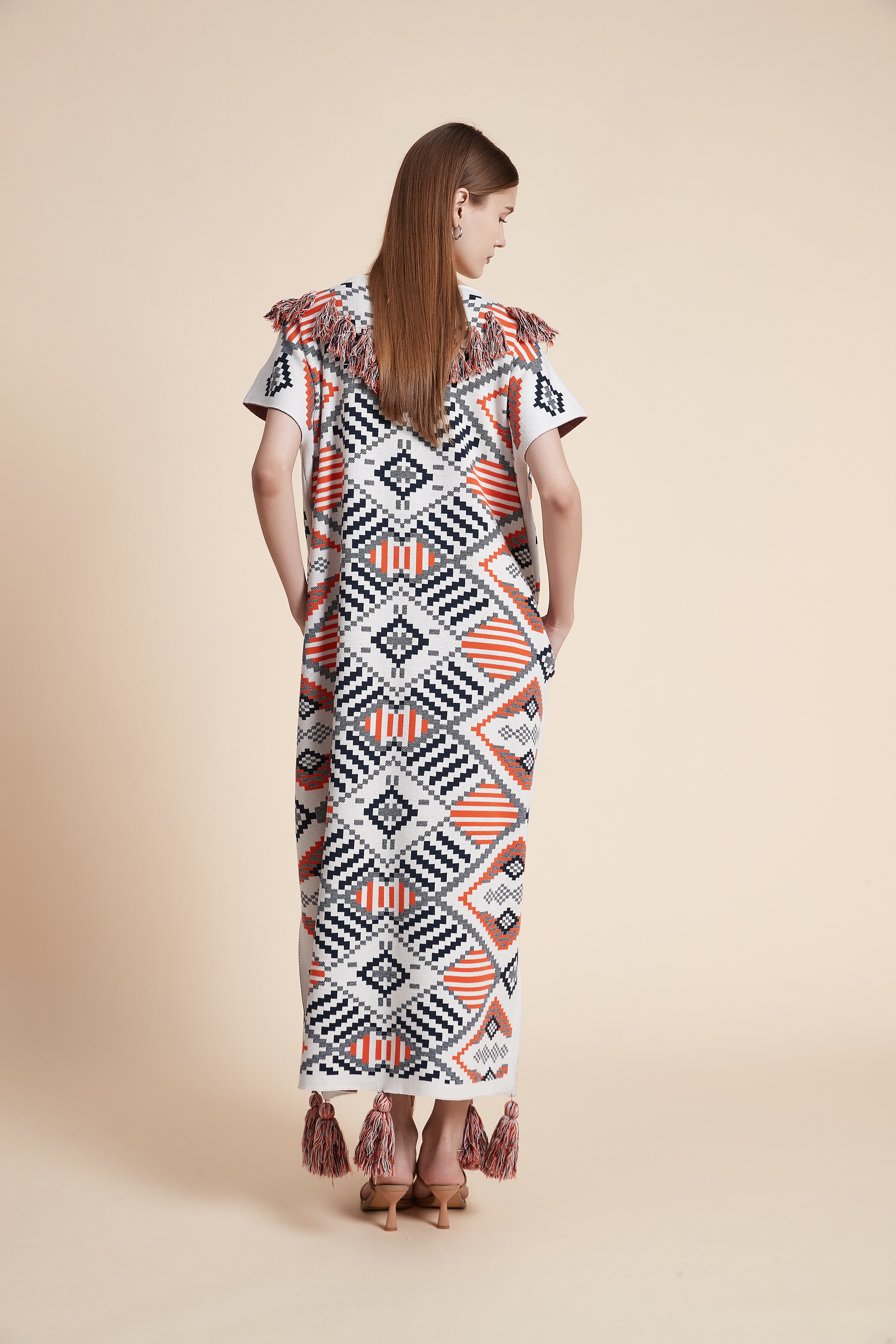 Najd Geo Tassel Knit Kaftan Dress