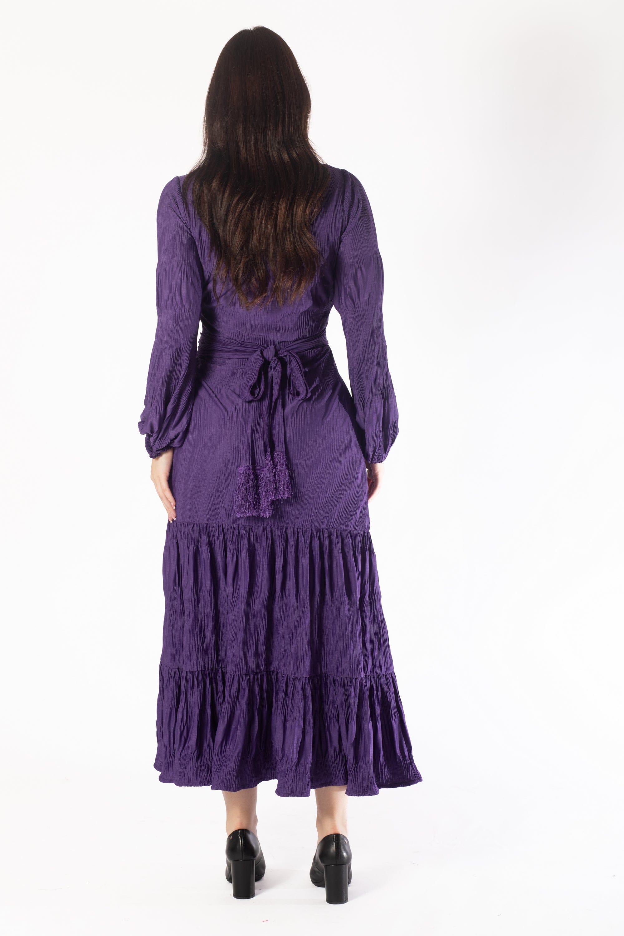 Yola Midi Dress with Long Sleeves and Fitted Waist