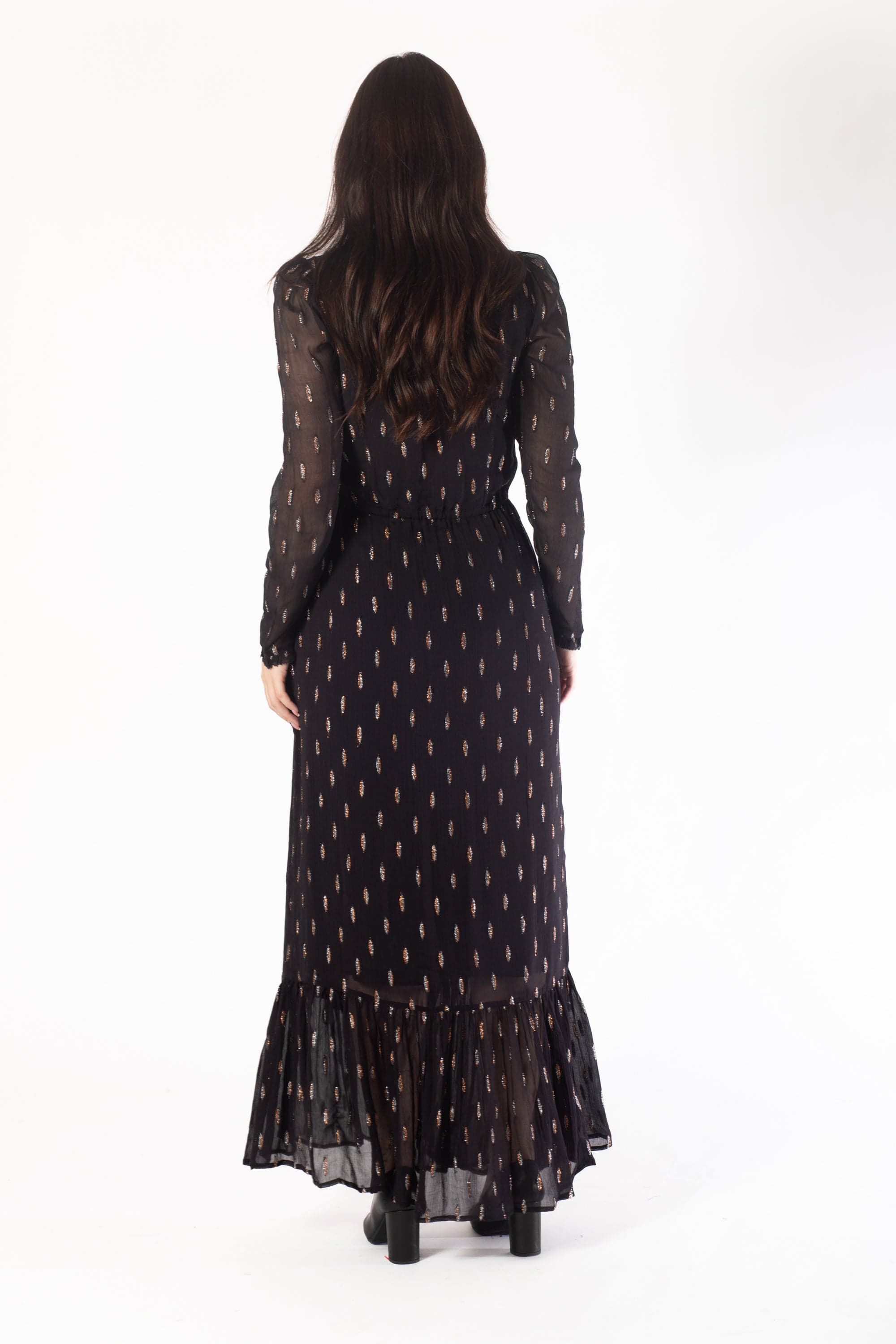 Yola Long dress decorated with shiny dots, long sleeves,