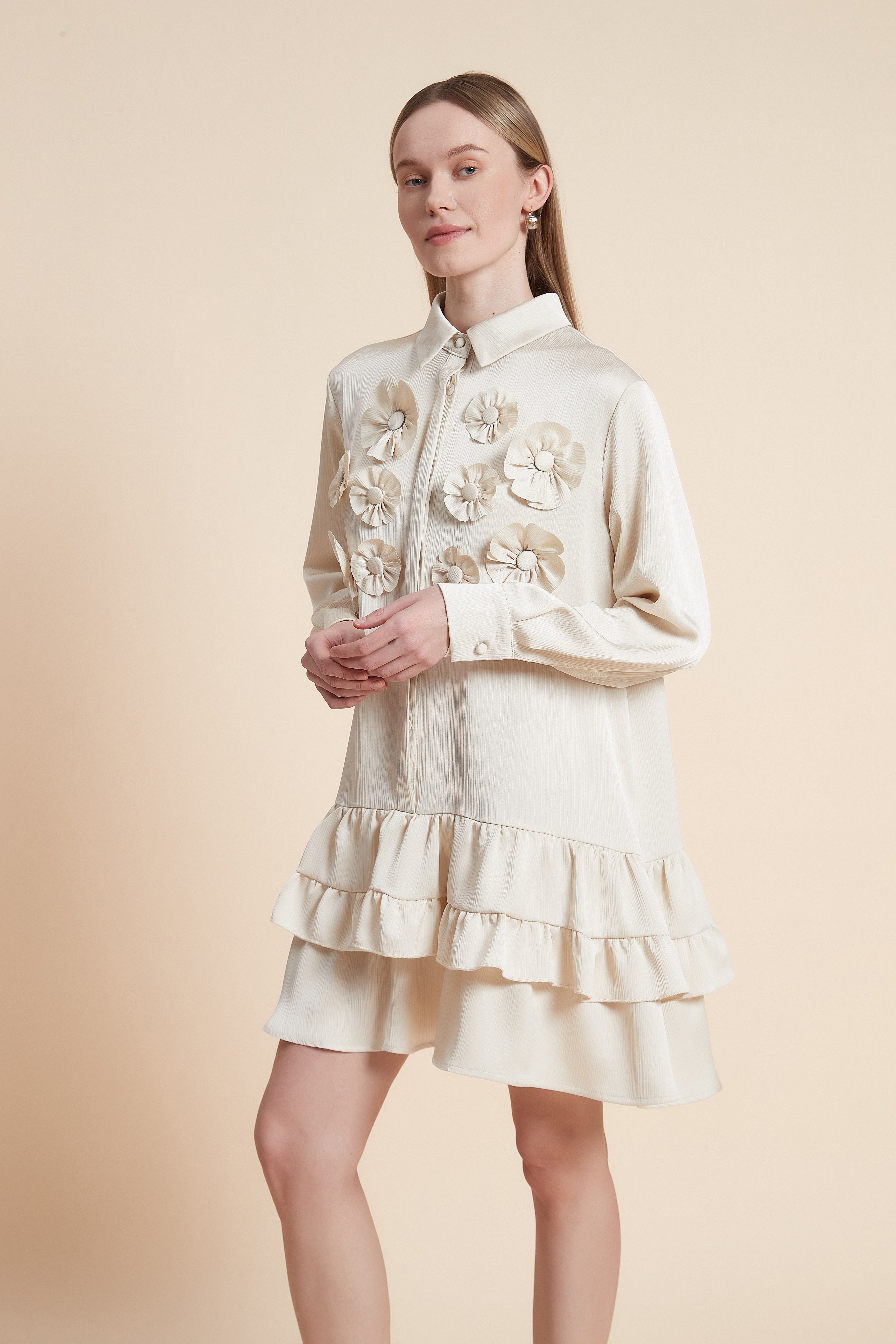 فستان قصير كم طويل مكشكش