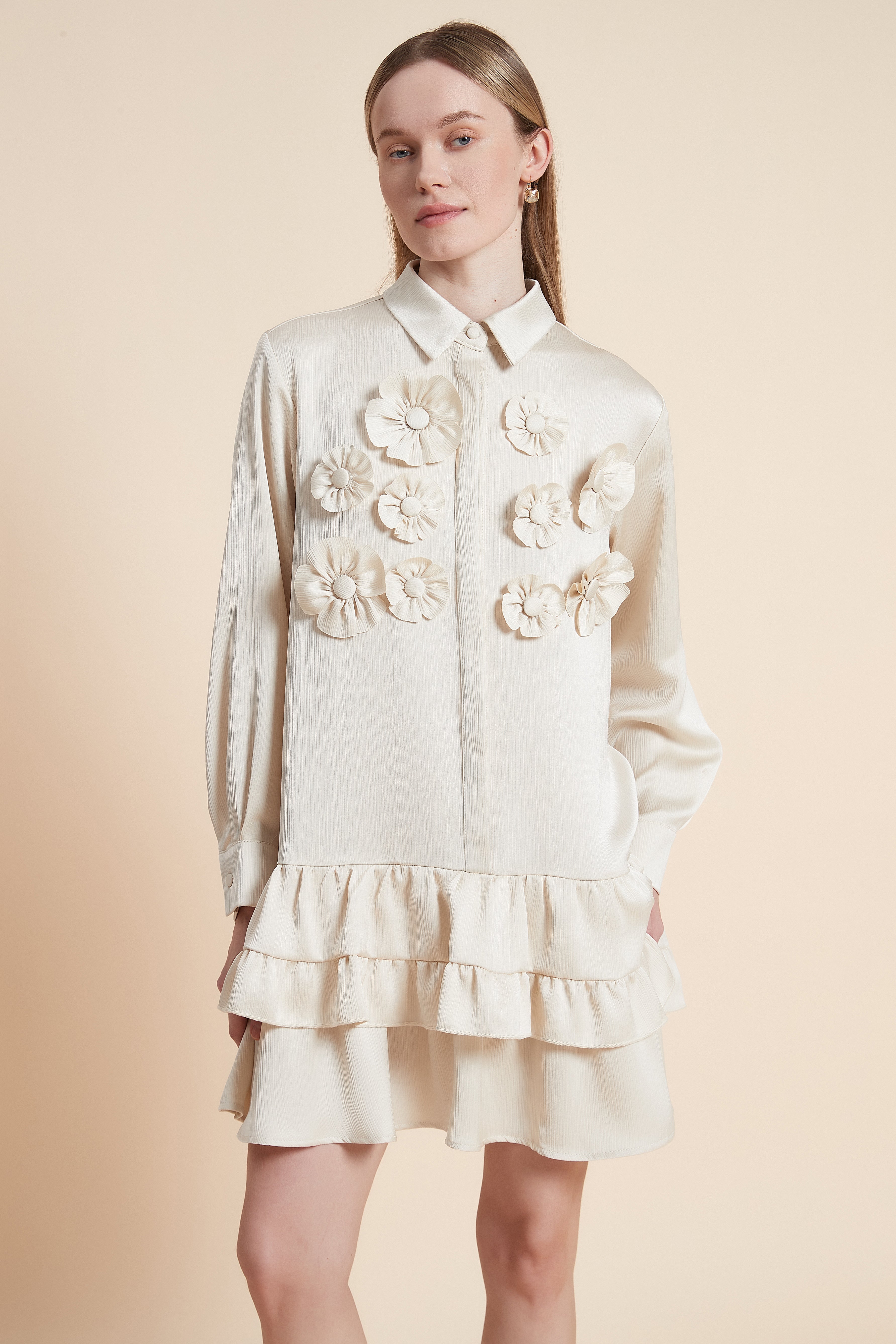 فستان قصير كم طويل مكشكش