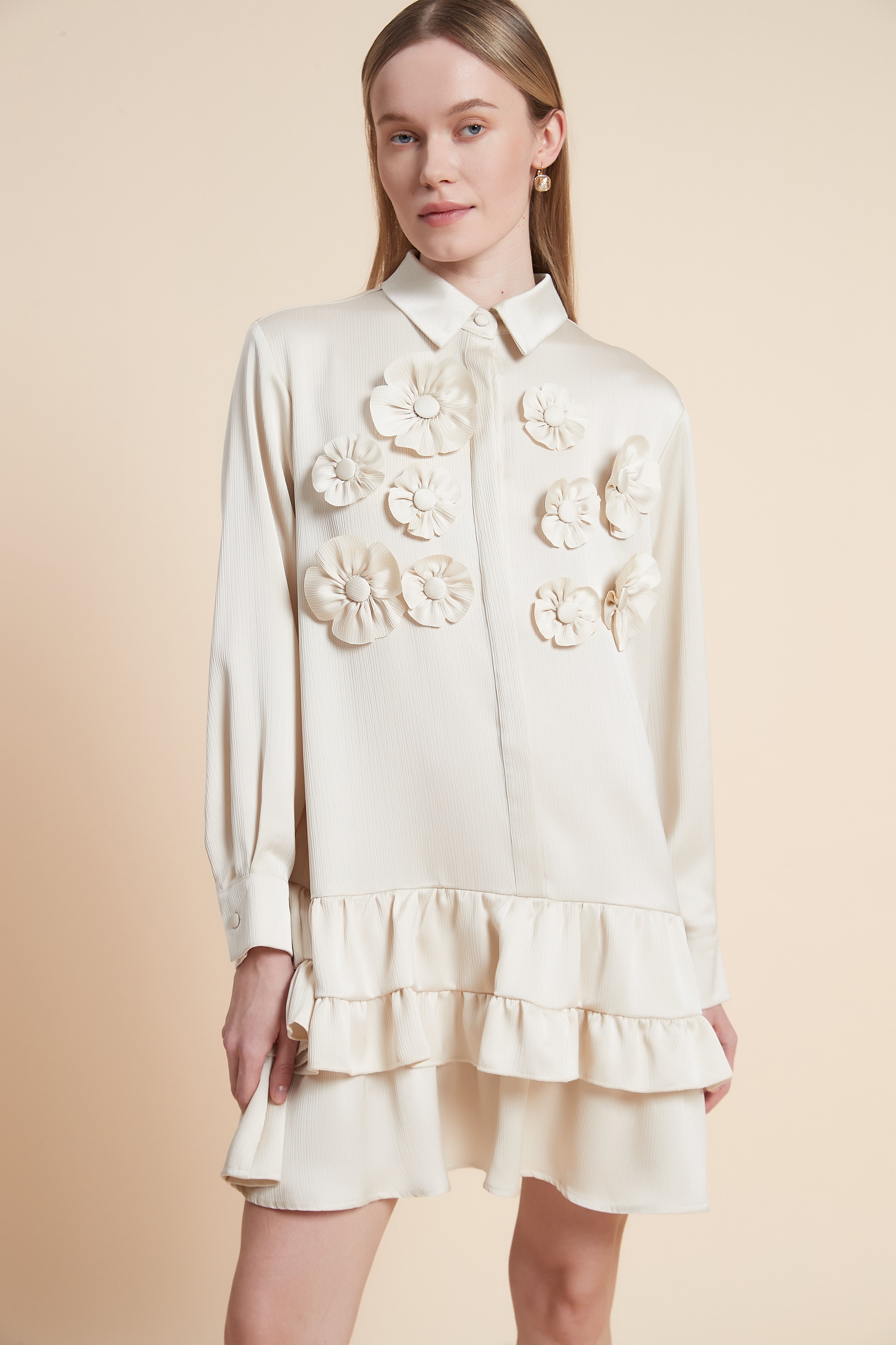 فستان قصير كم طويل مكشكش