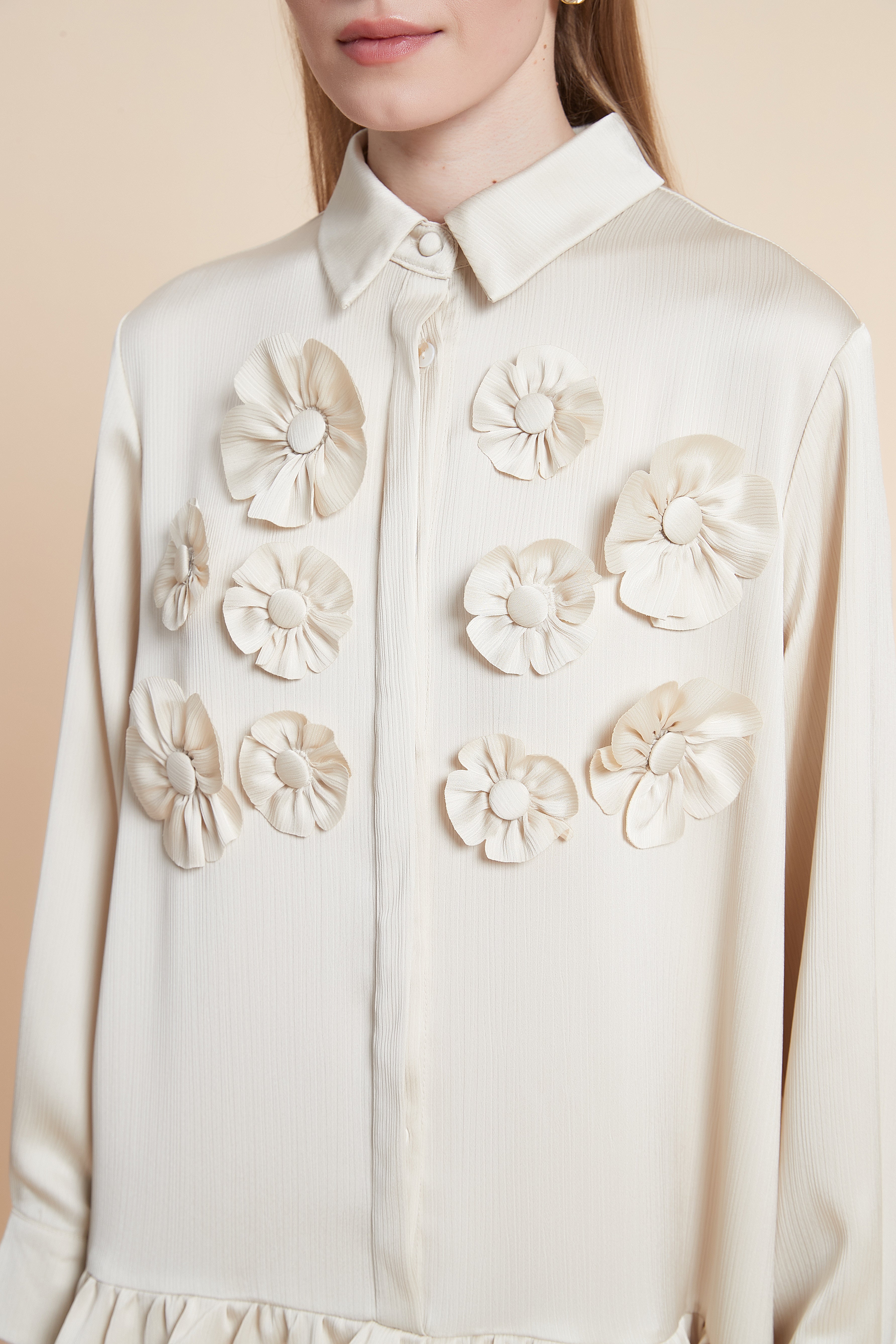 فستان قصير كم طويل مكشكش