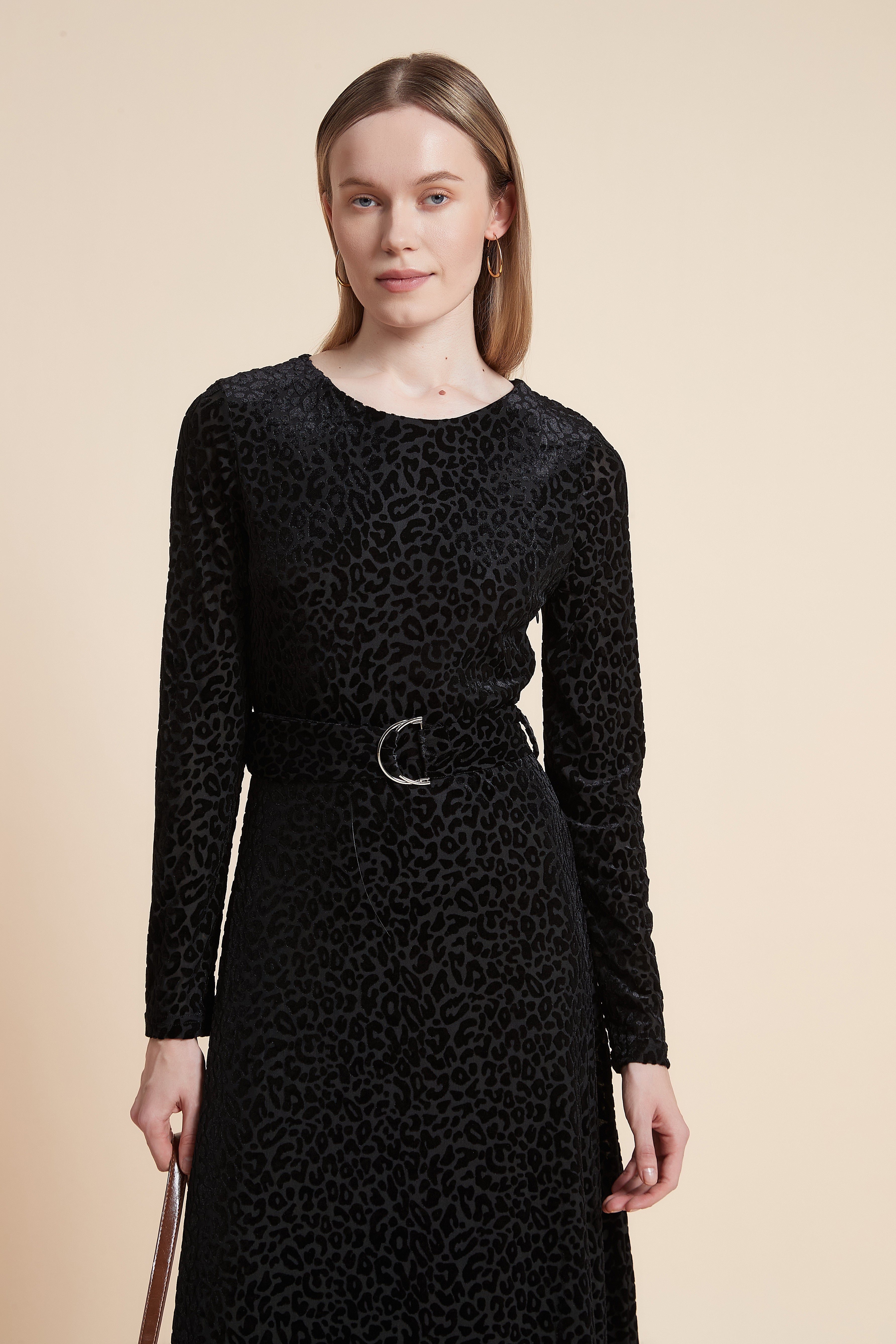 Print Midi Dress with Long Sleeves