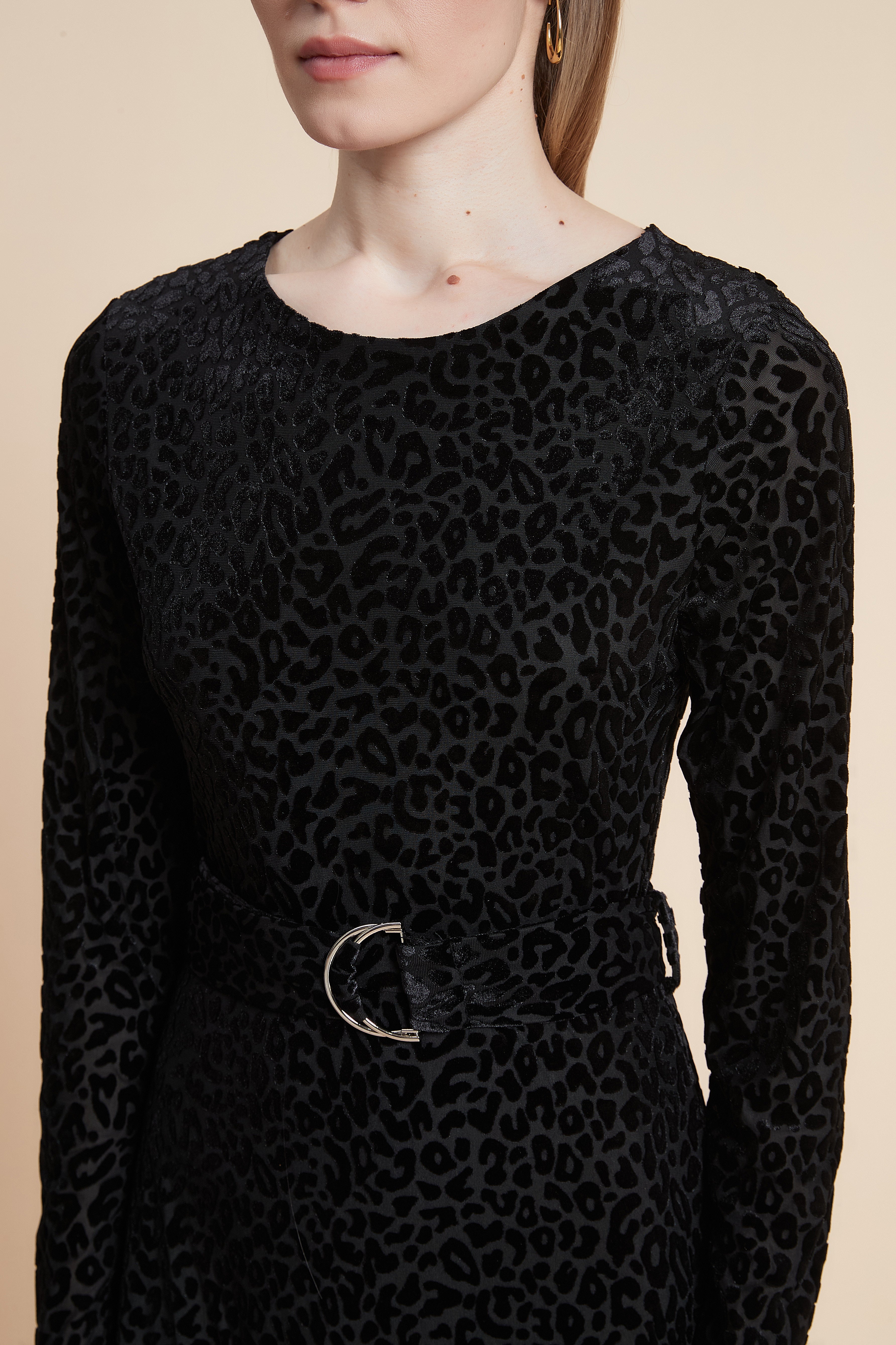 Print Midi Dress with Long Sleeves