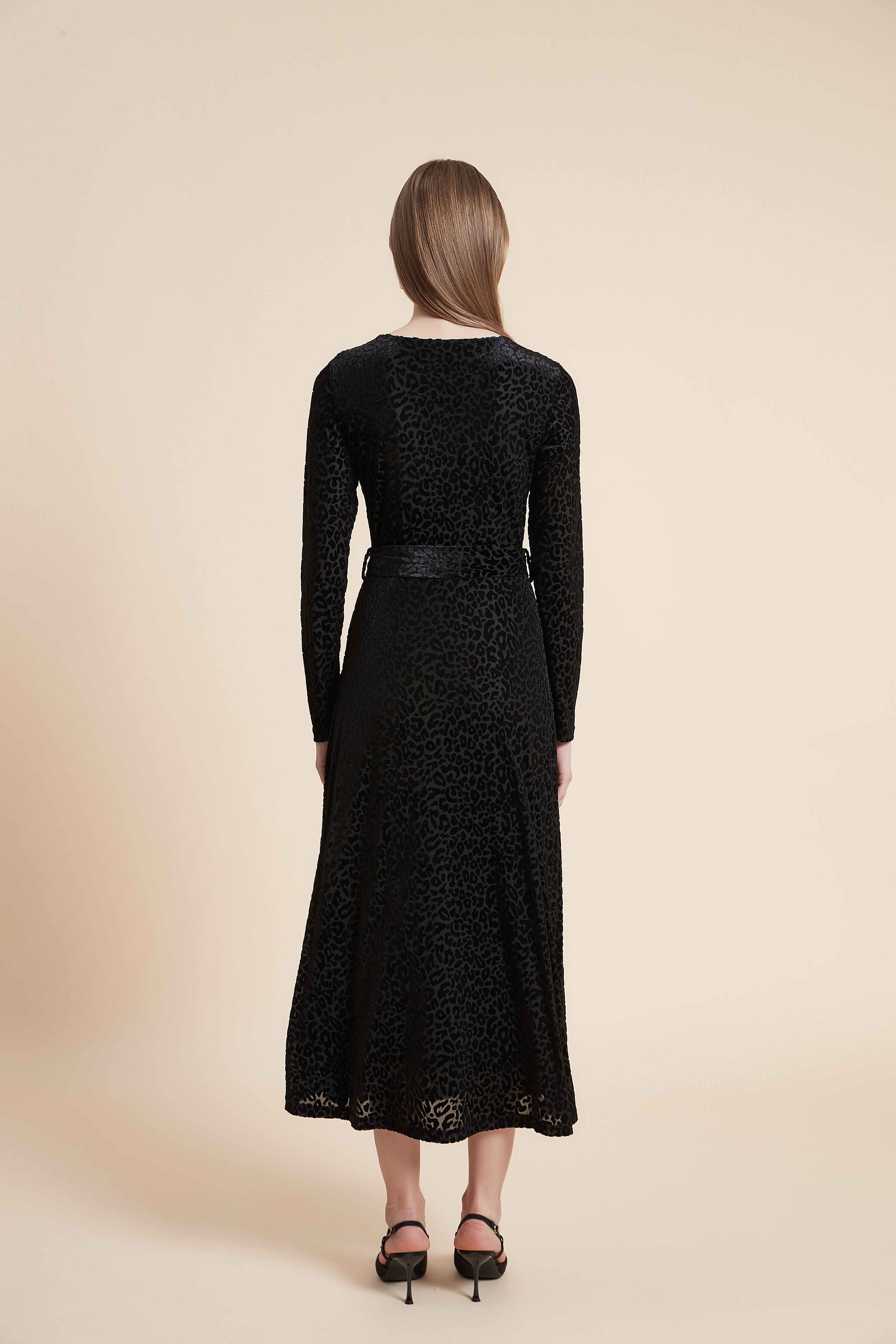 Print Midi Dress with Long Sleeves