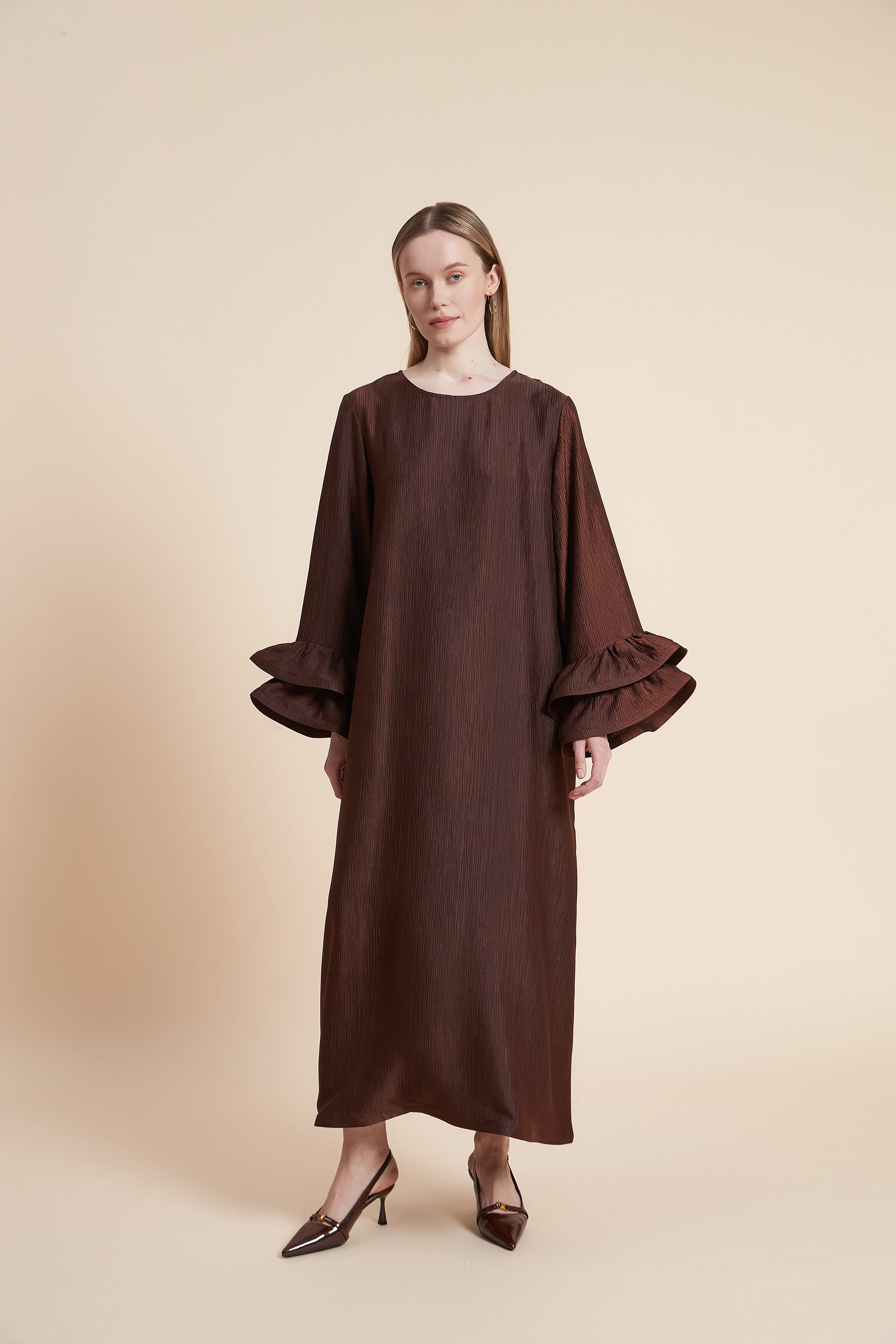 A-Line Long-Sleeved Midi Dress
