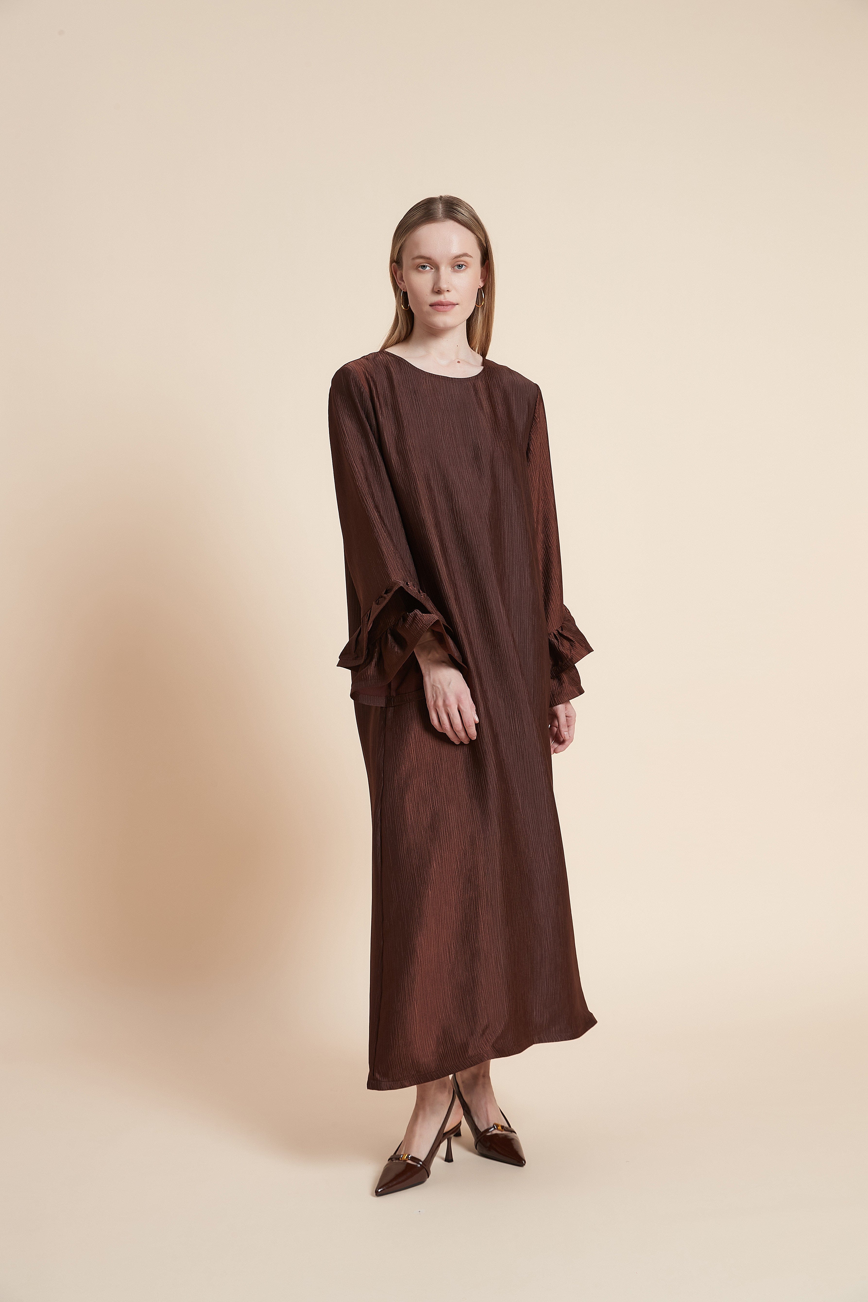 A-Line Long-Sleeved Midi Dress