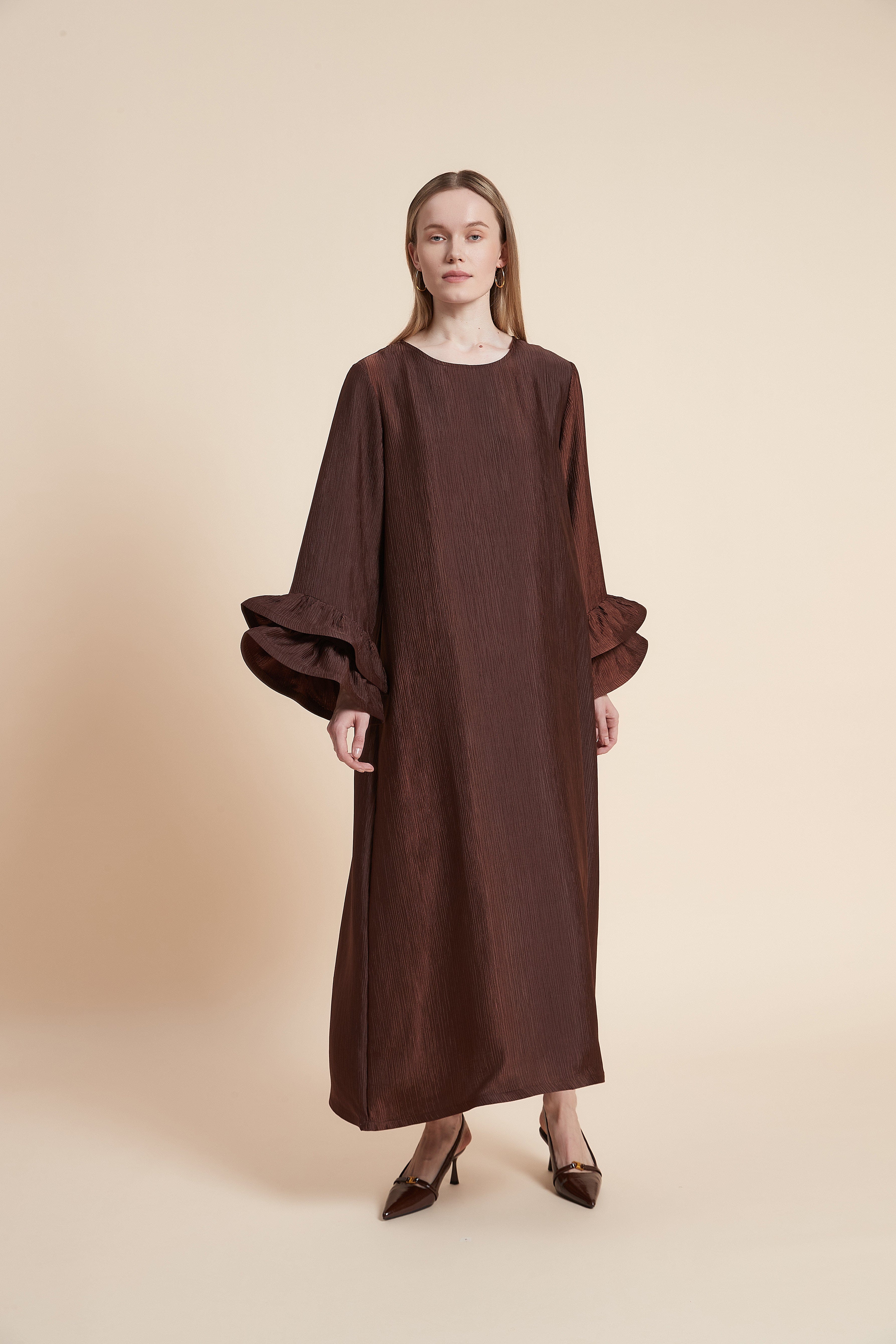 A-Line Long-Sleeved Midi Dress