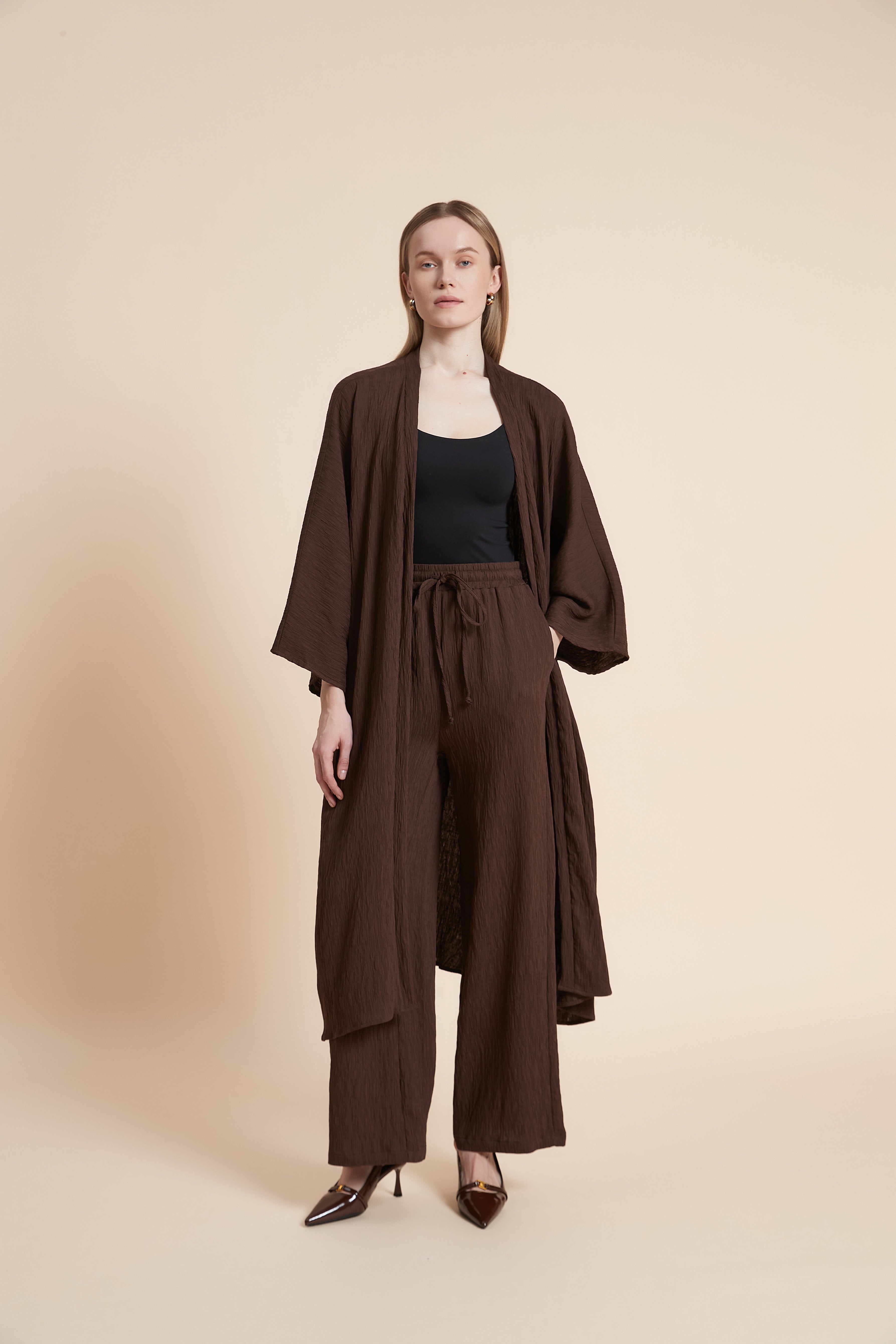 Plain 3/4 Sleeve Open Cardigan