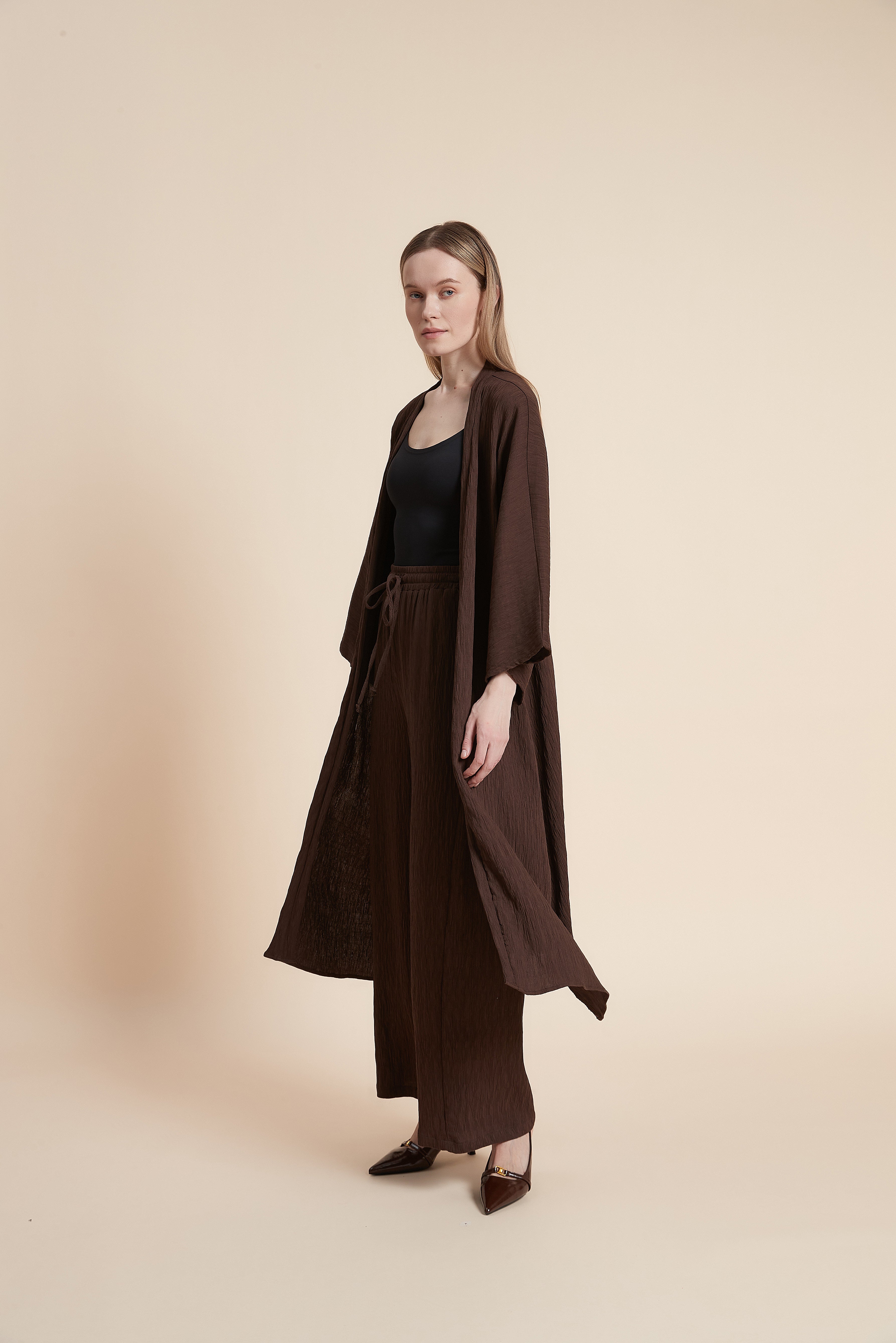 Plain 3/4 Sleeve Open Cardigan