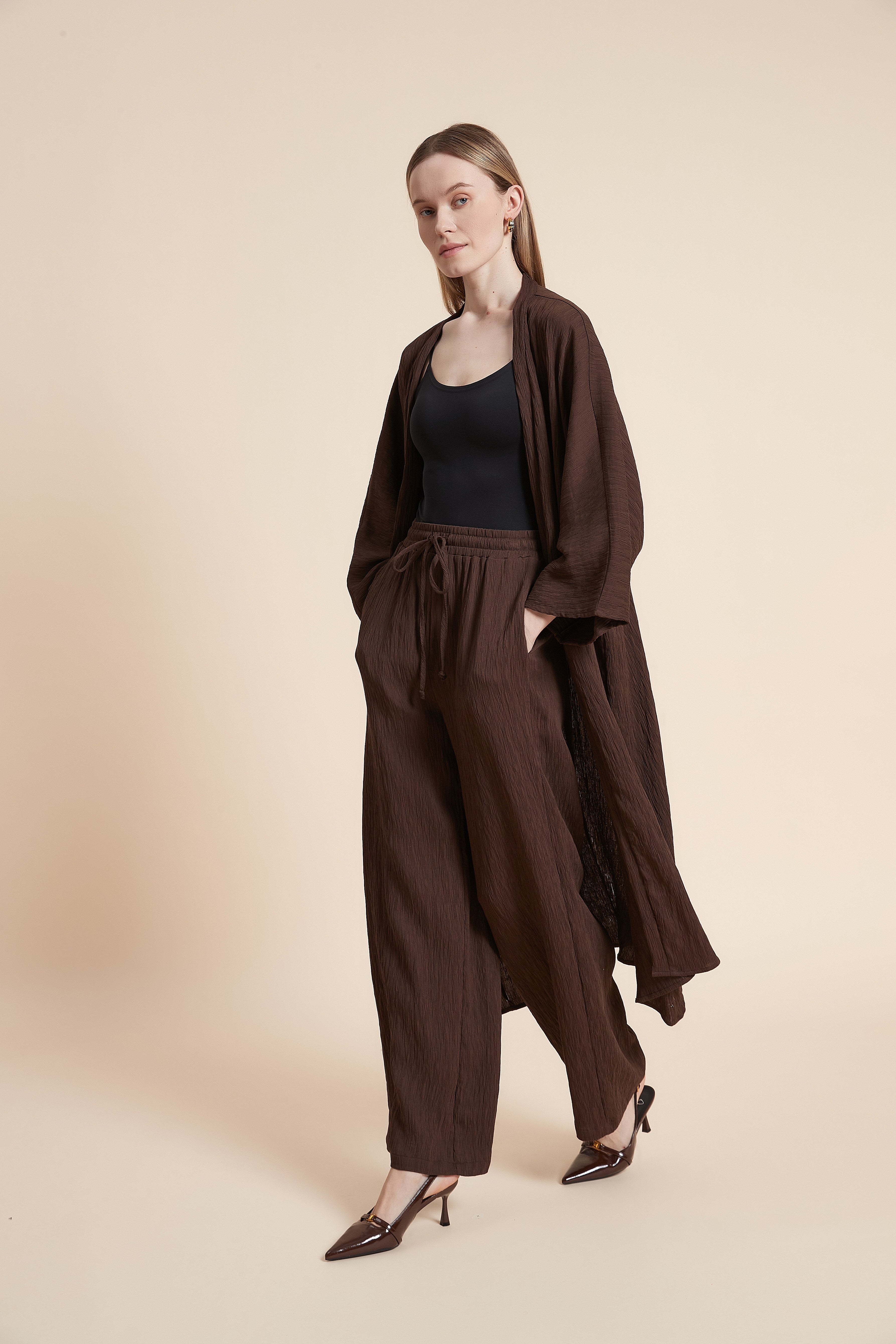 Plain 3/4 Sleeve Open Cardigan