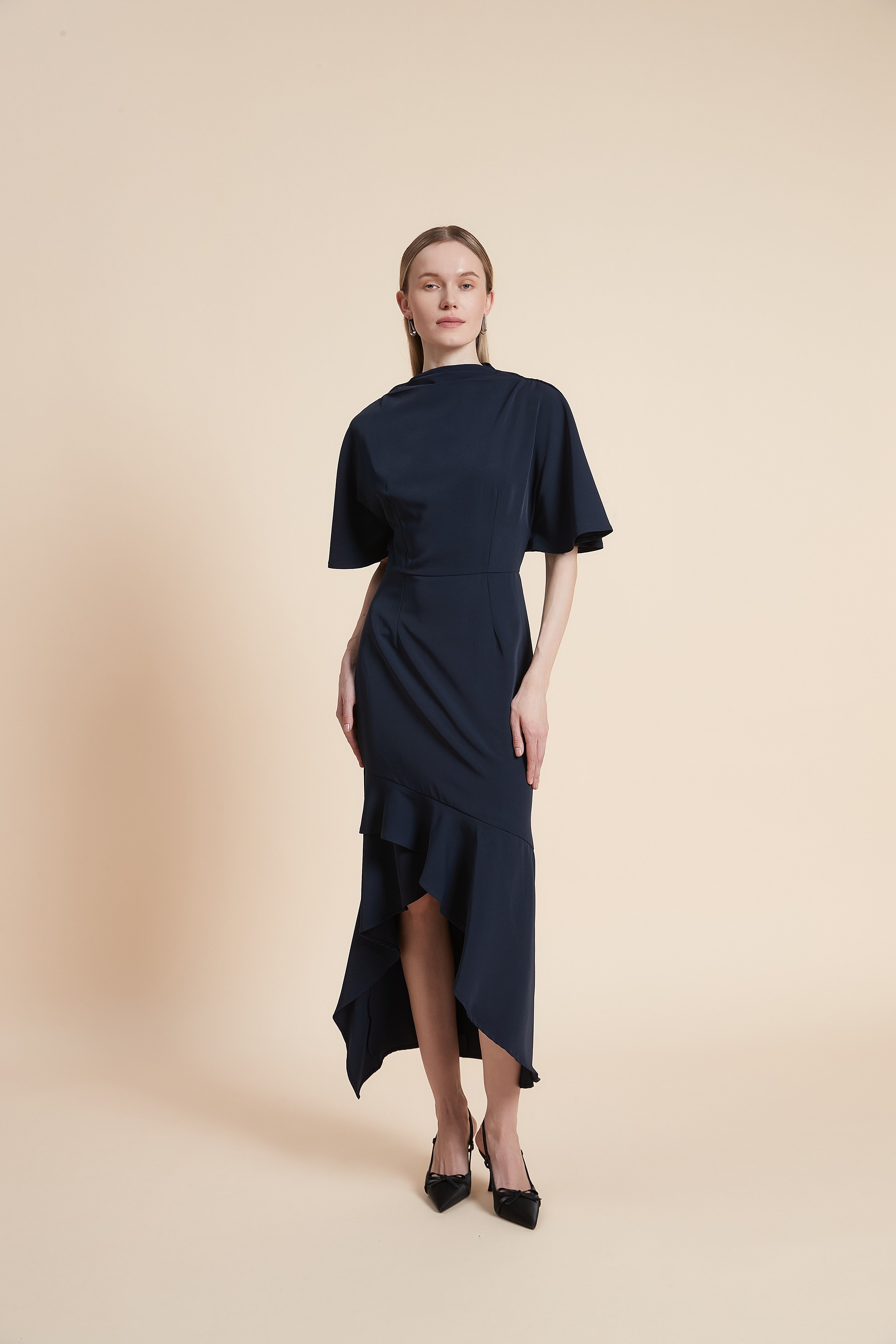 Dress Midi Short-Sleeved Ruffled Top