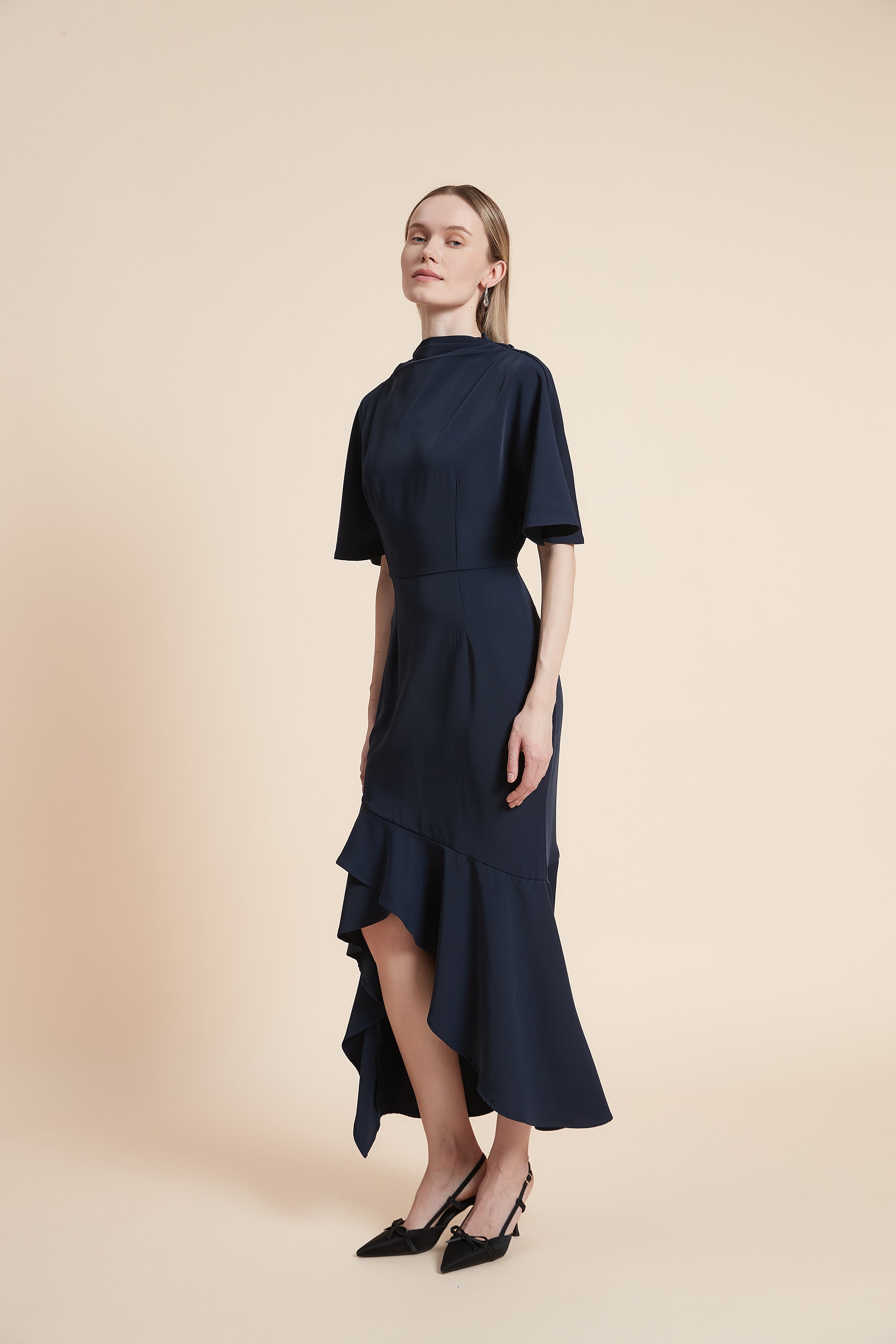 Dress Midi Short-Sleeved Ruffled Top