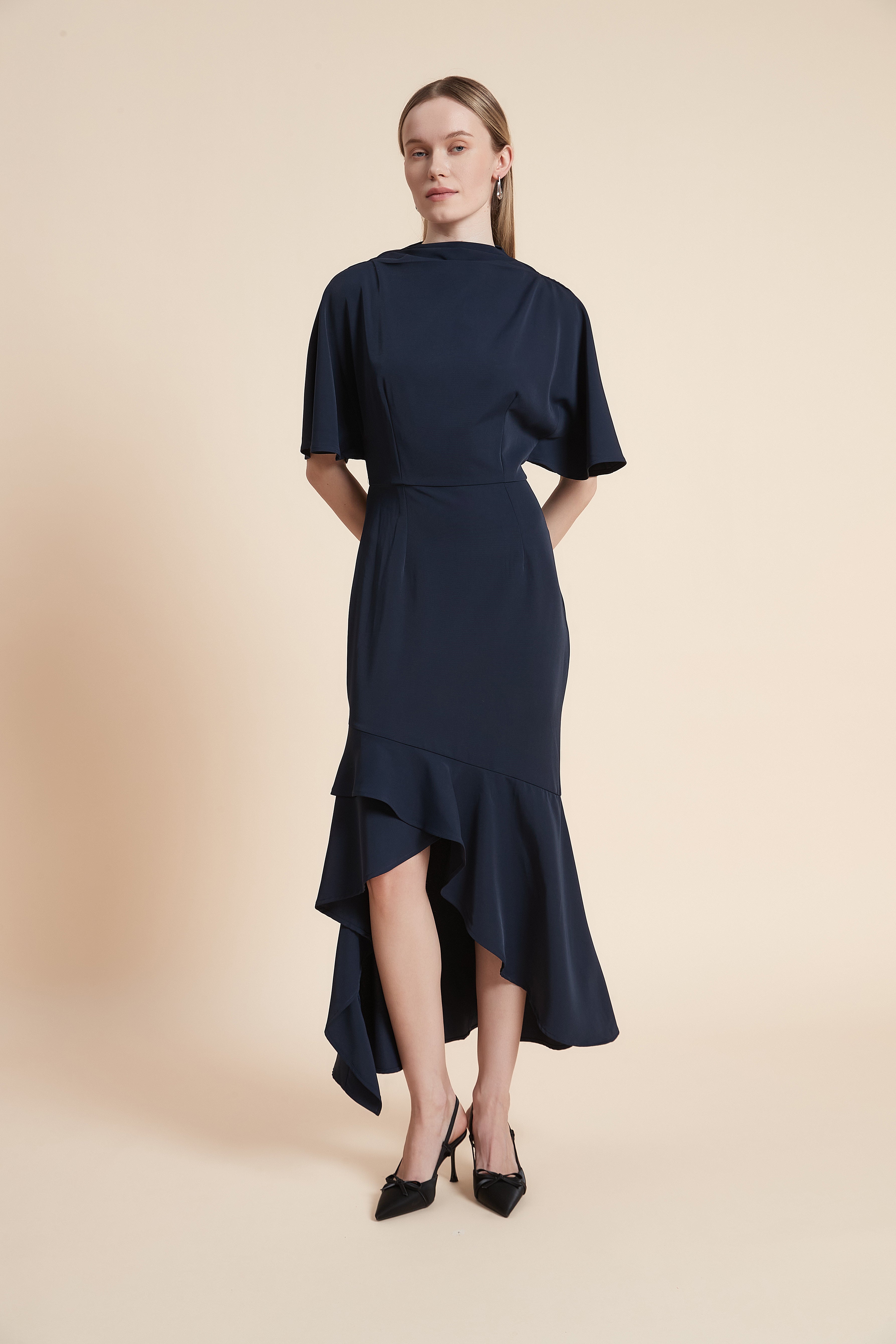 Dress Midi Short-Sleeved Ruffled Top